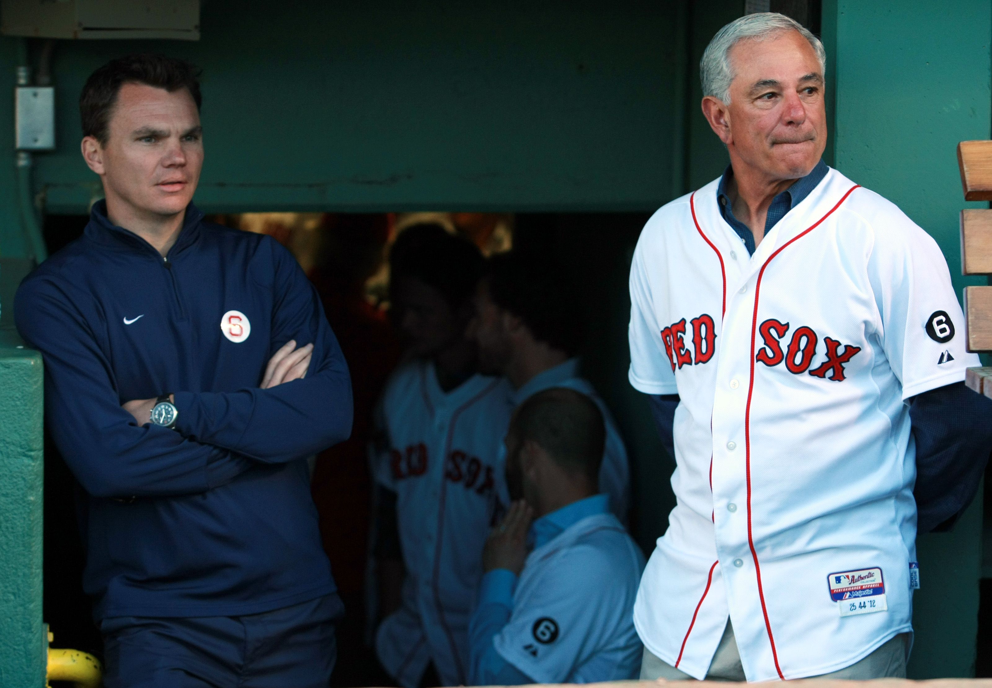 Ben Cherington and Bobby Valentine at a tribute to Johnny Pesky at Fenway in September. Cherington said the team will begin interviewing potential manager prospects Friday after Valentine’s dismissal from the job last week.