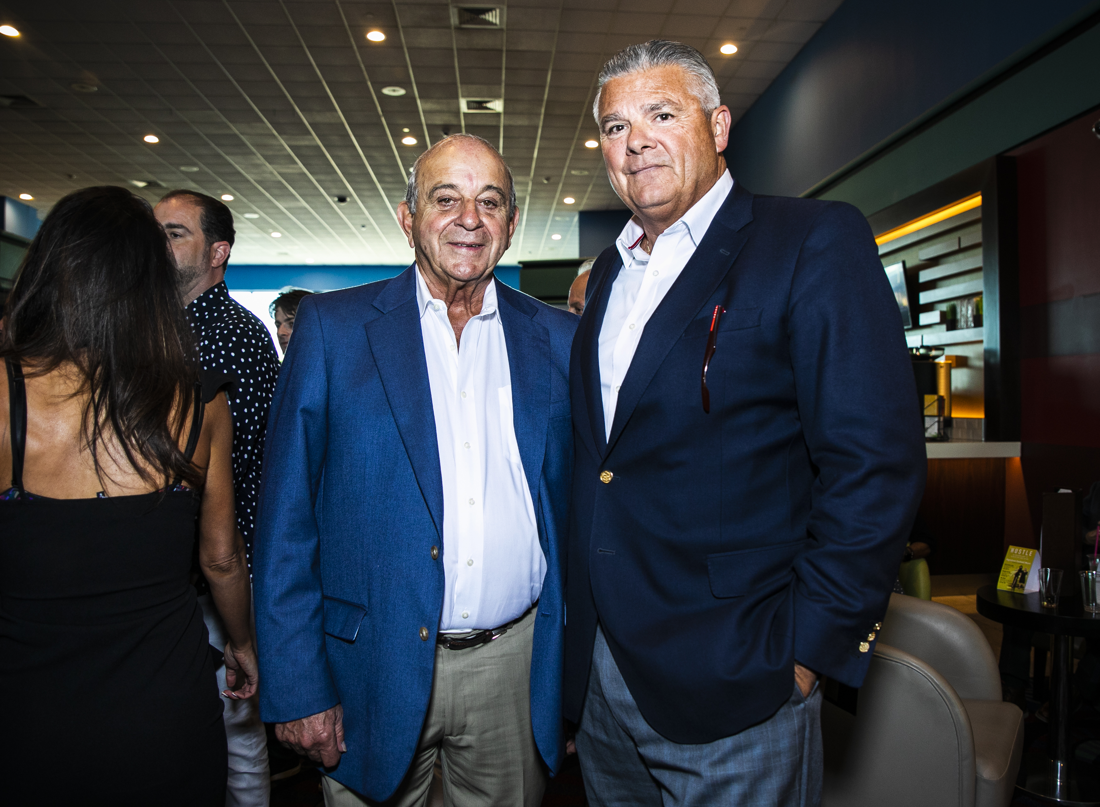 Major Michael Urso (left) and Colonel Brendan Doherty, both formerly from the Rhode Island State Police, at the premiere of the movie “Vault.”