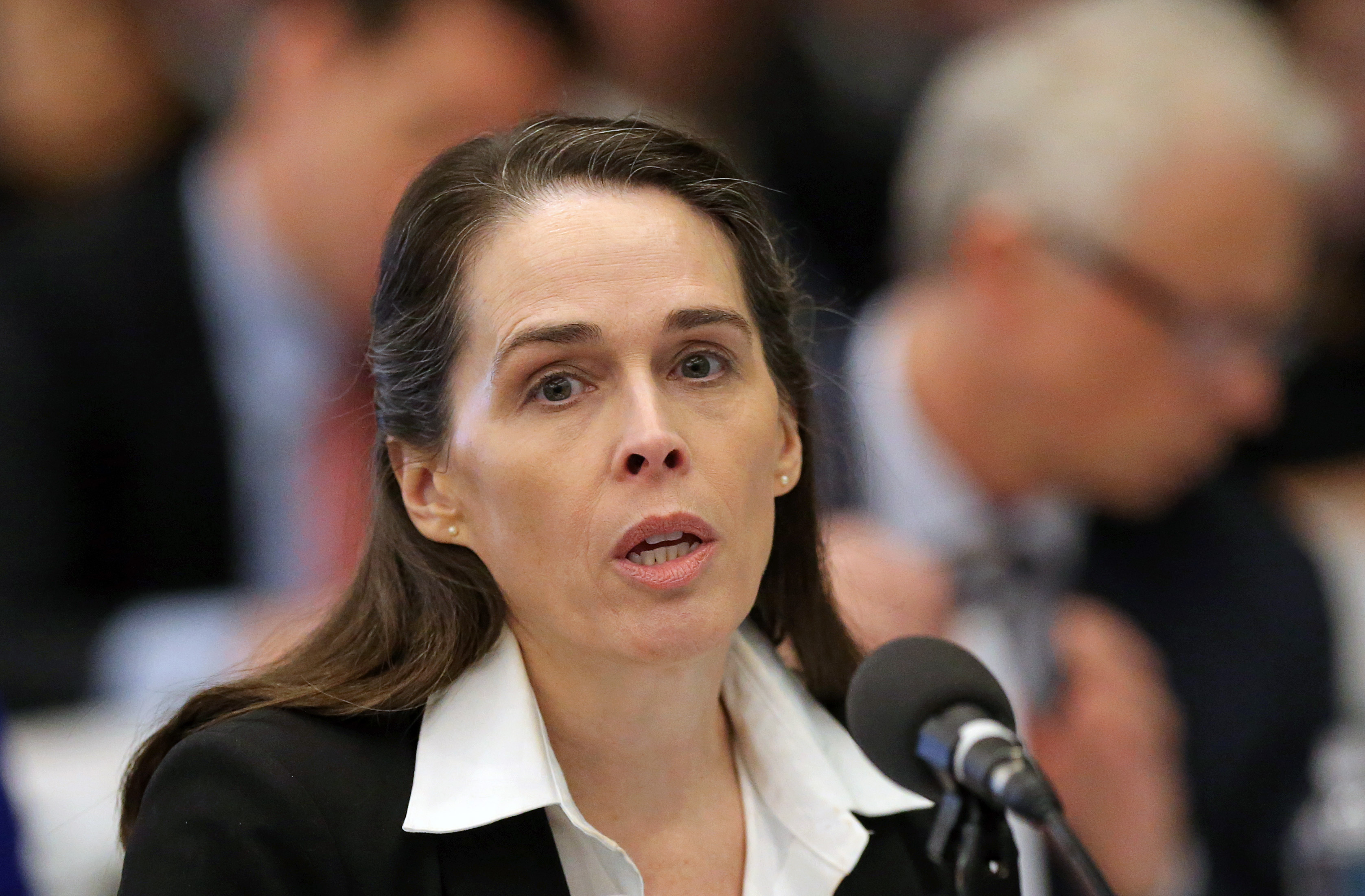 Karen Wells, Director of the Investigations and Enforcement Bureau, spoke on the first day of the Massachusetts Gaming Commission's three-day hearing on Wynn Resorts' casino license.