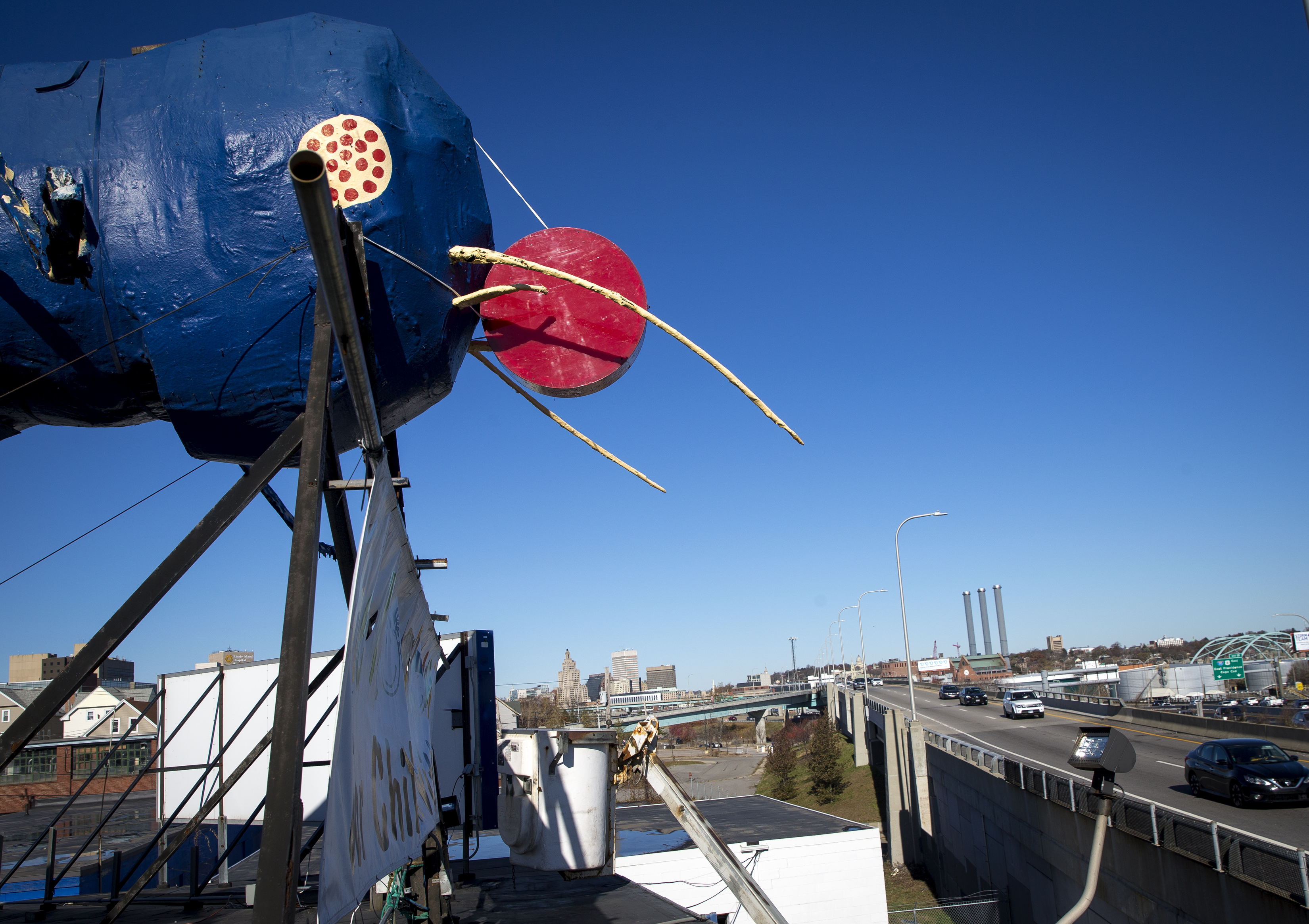 The Big Blue Bug overlooking I-95.