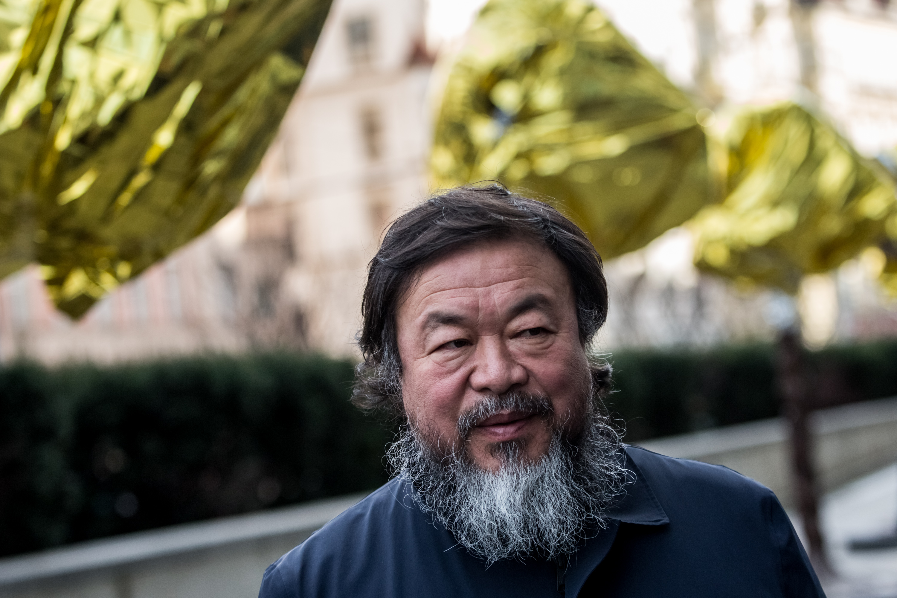 Ai Weiwei met with media last month in front of the Trade Fair Palace in Prague.