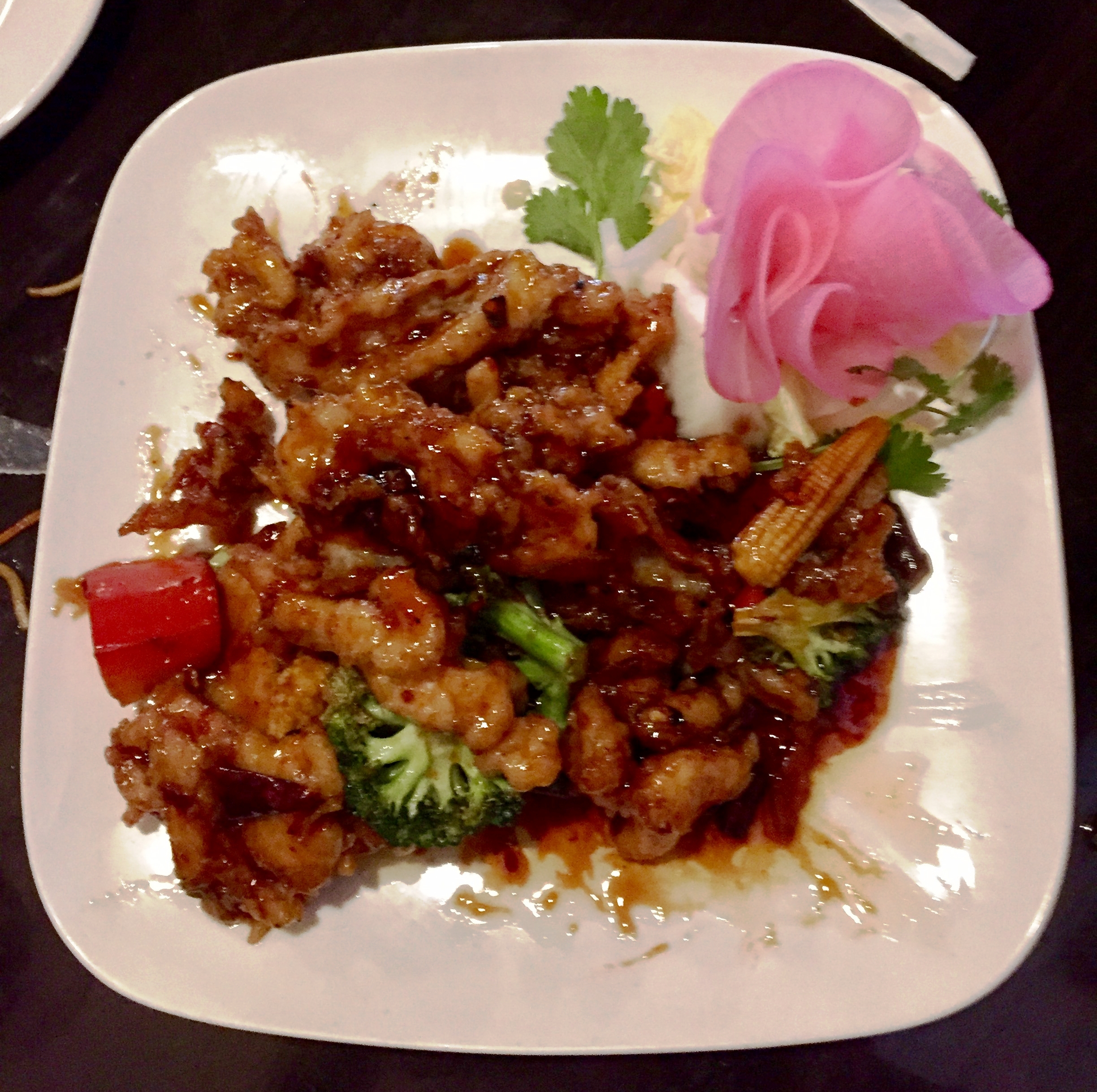 General Tso’s chicken arrived crispy and sizzling at the table, flavorful with just the right amount of spice.