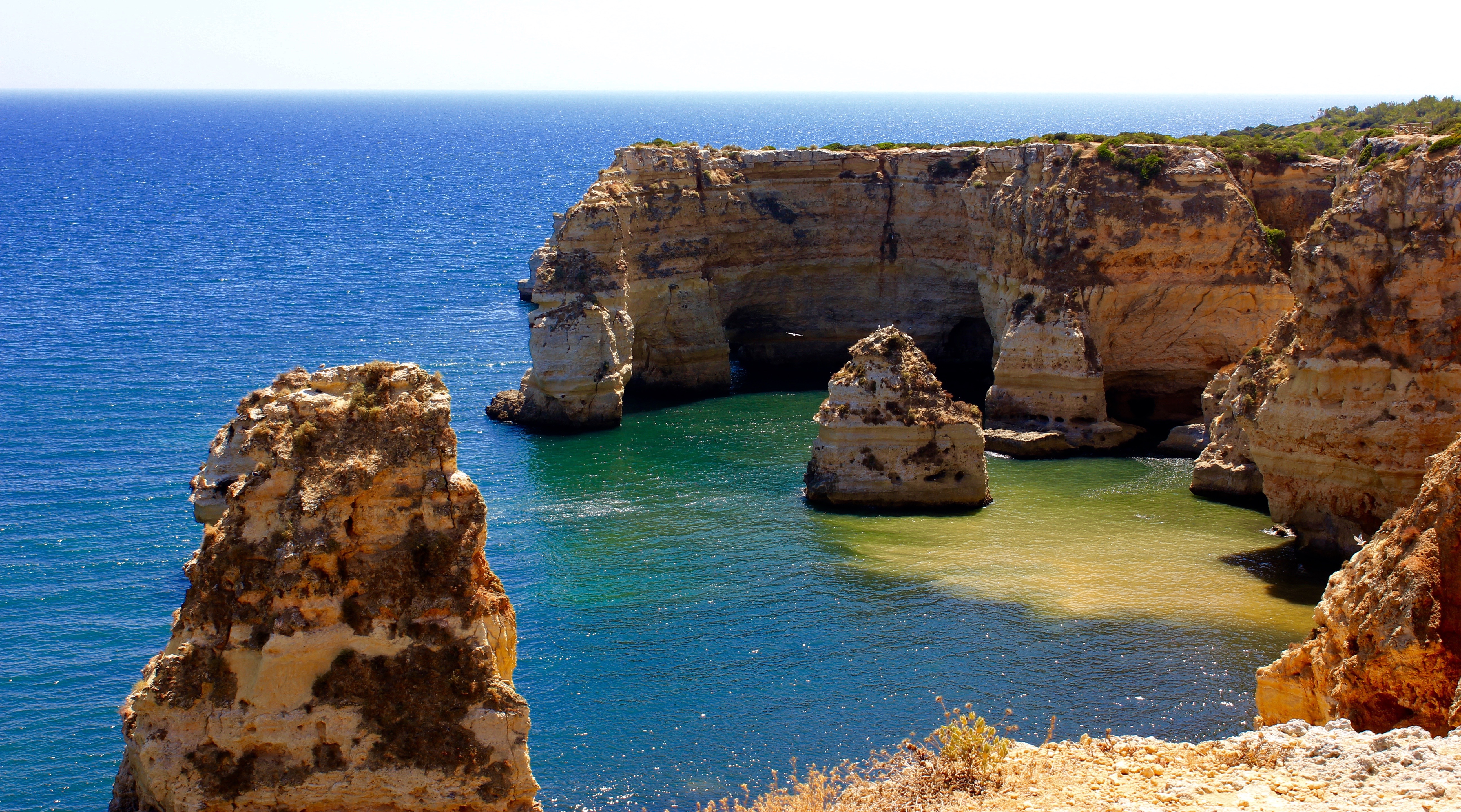 A view from one of the many beaches in the town of Albufeira, in the Southern region of Portugal.