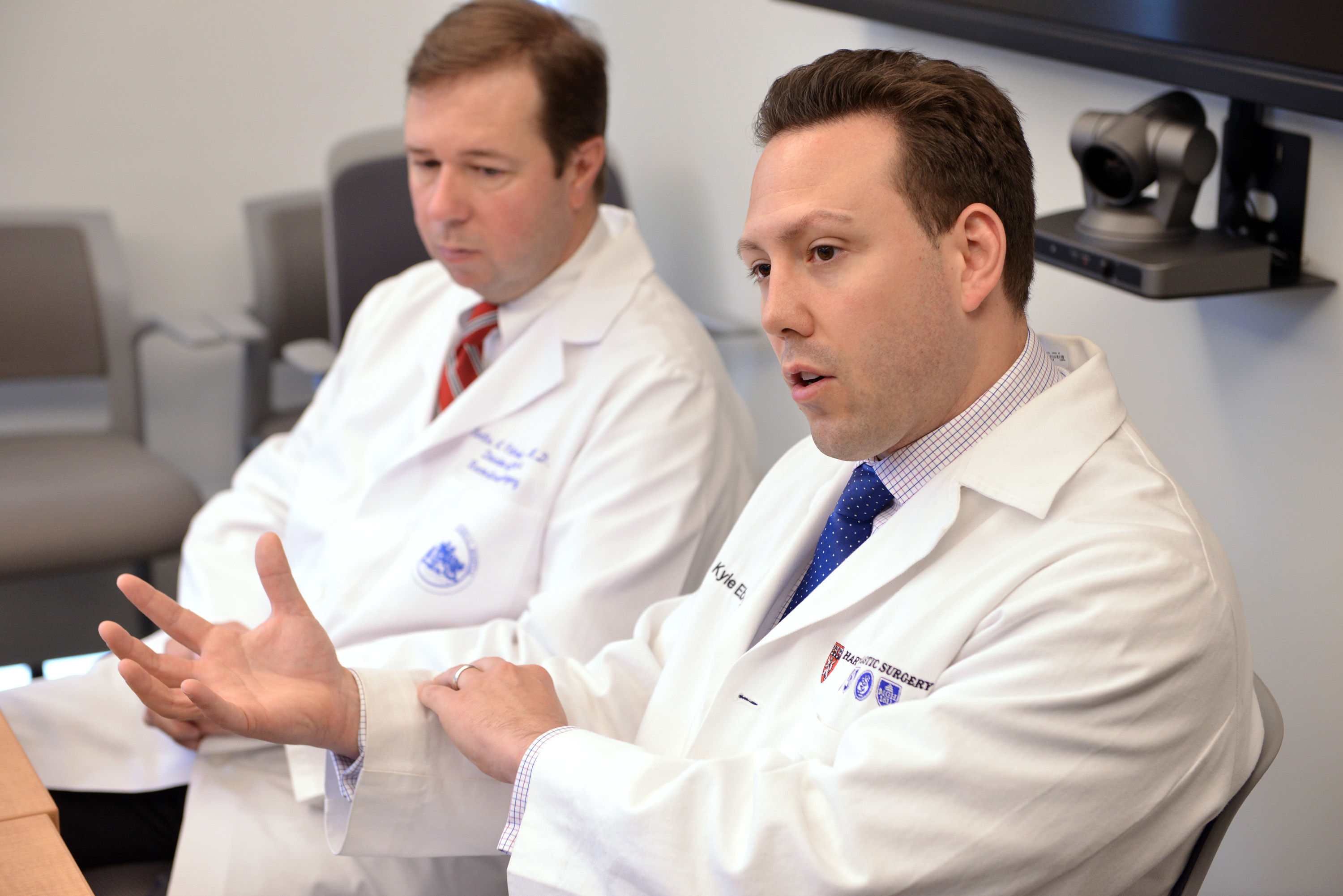 Dr. Curtis Cetrulo (left) and Dr. Kyle Eberlin, who performed the surgeries on Bouchard.