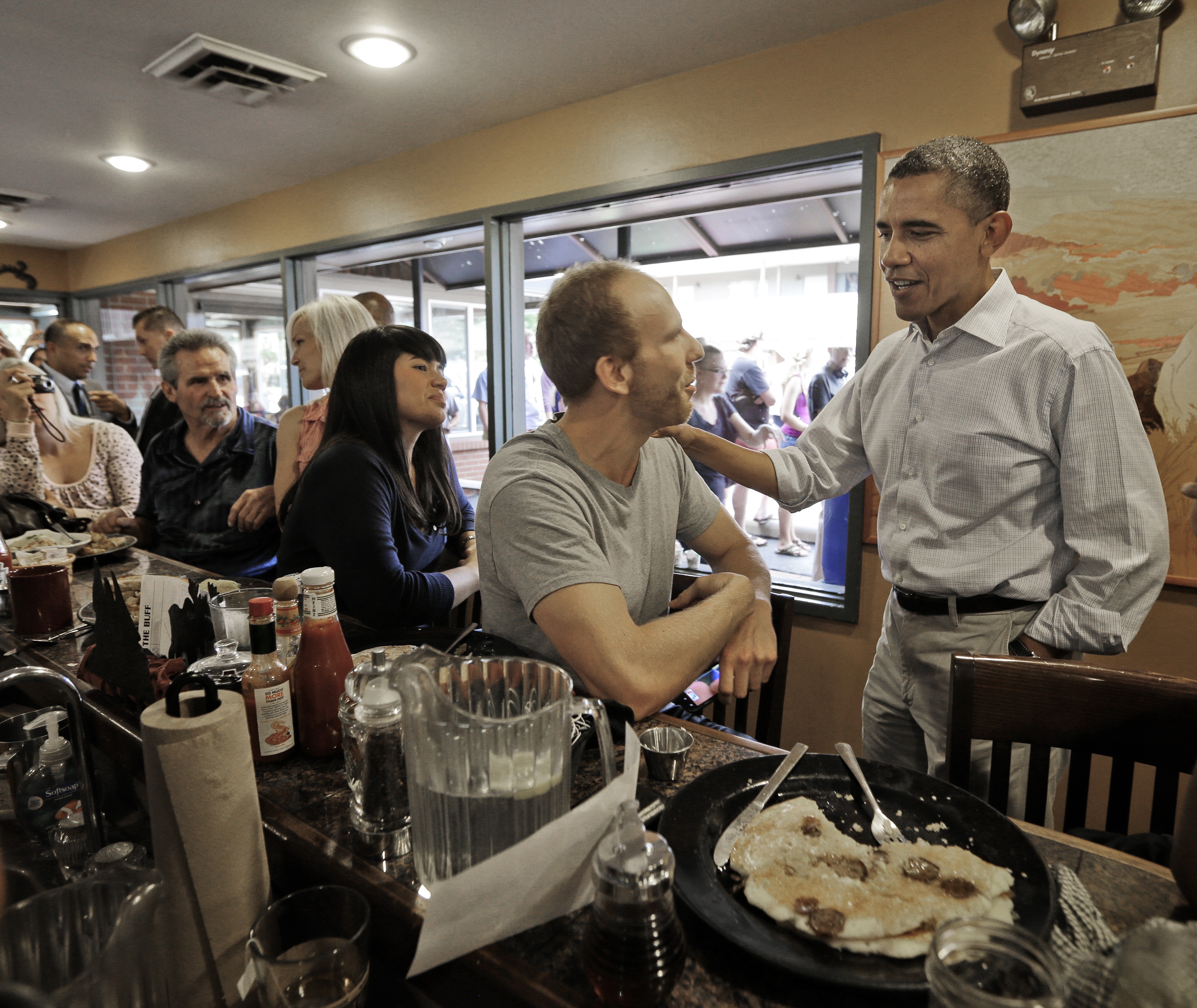 President Barack Obama stopped at the Buff Restaurant in Boulder, Colo., Sunday.