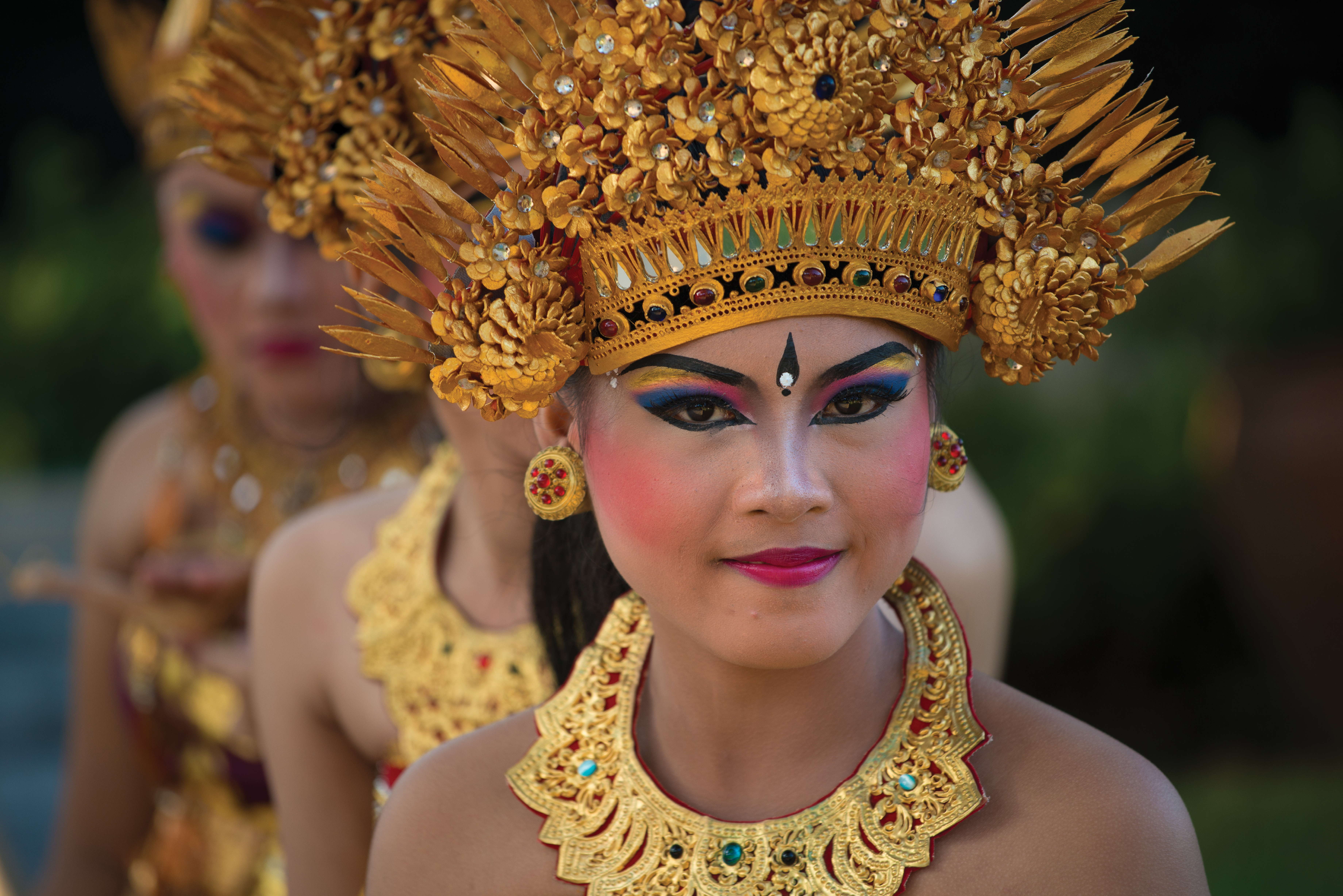 Participants in a traditional Balinese temple dance.