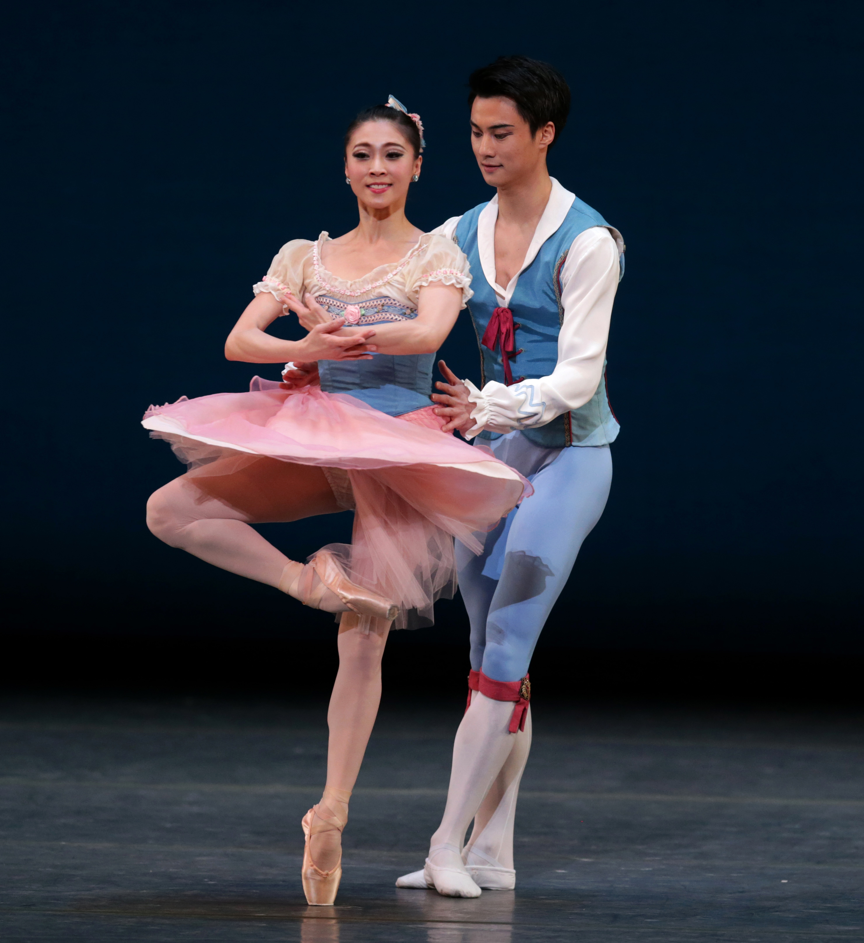 Misa Kuranaga (left) and Junxiong Zhao in a rehearsal of Balanchine’s “Donizetti Variations” at Boston Opera House.
