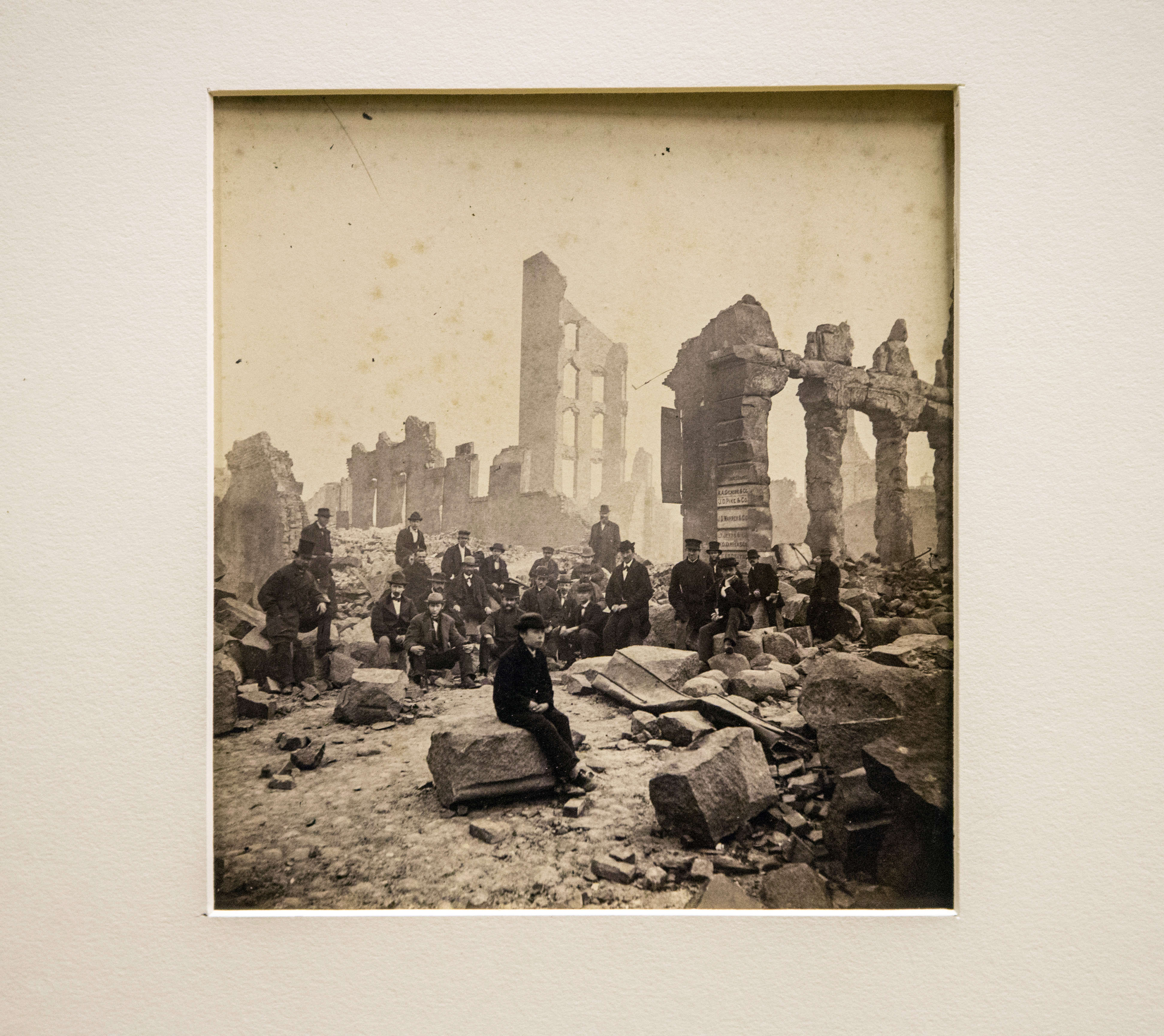 Photograph (possibly by David W. Butterfield) of Pearl Street, Boston, after the Great Fire of 1872, from the BPL archives.