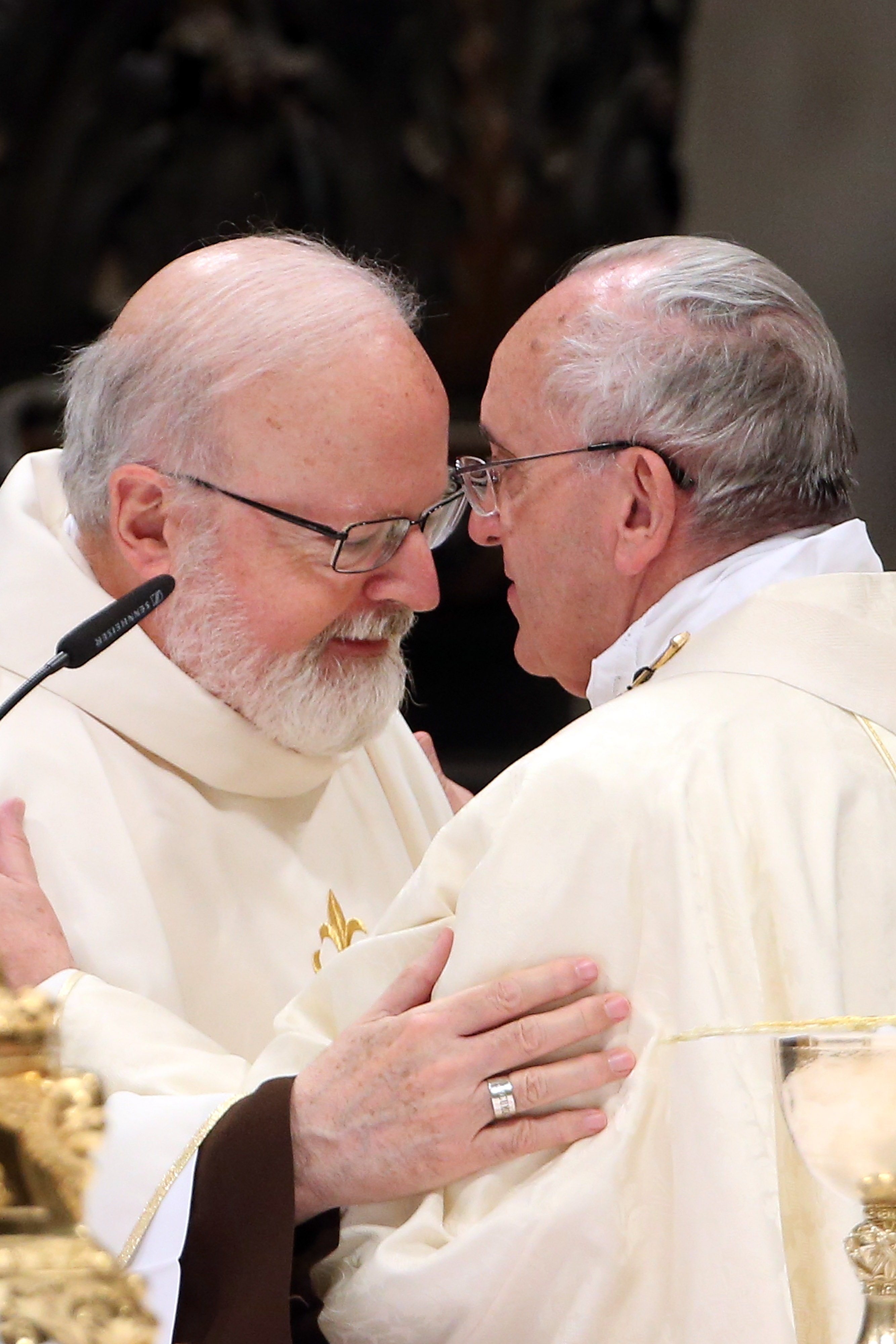 Cardinal Sean P. O’Malley with Pope Francis at the St. Peter's Basilica in Vatican City last weekend.