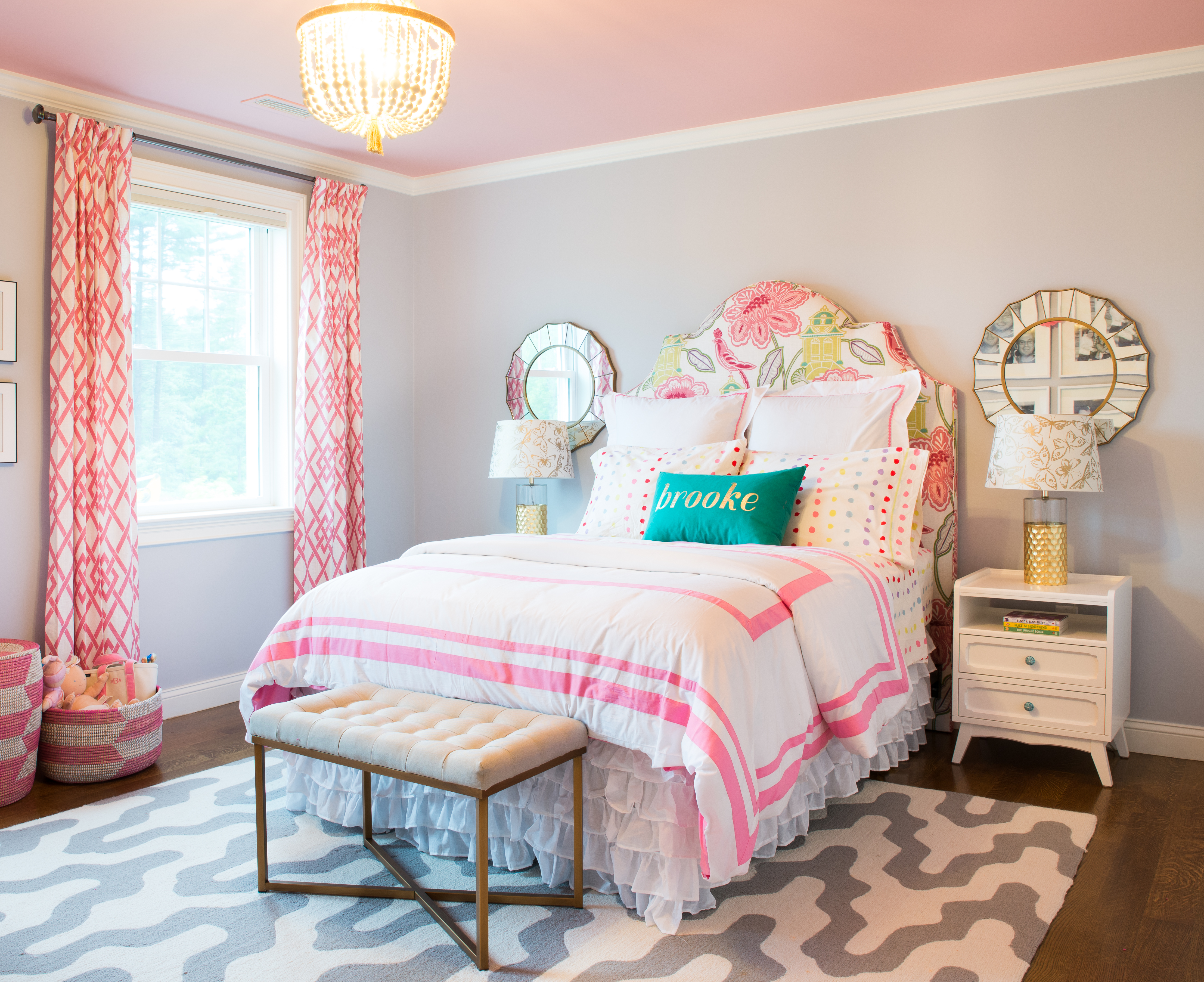 A colorfully painted ceiling draws the eye up.
