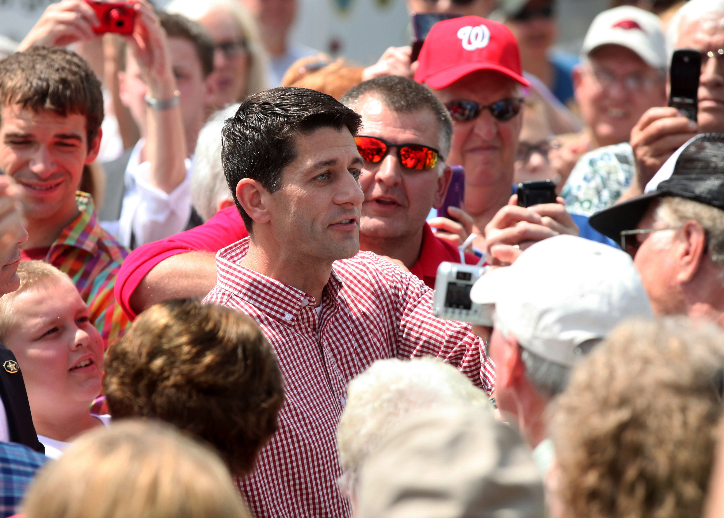 Representative Paul Ryan, Republican vice presidential candidate, campaigned at the Iowa State Fair in Des Moines.