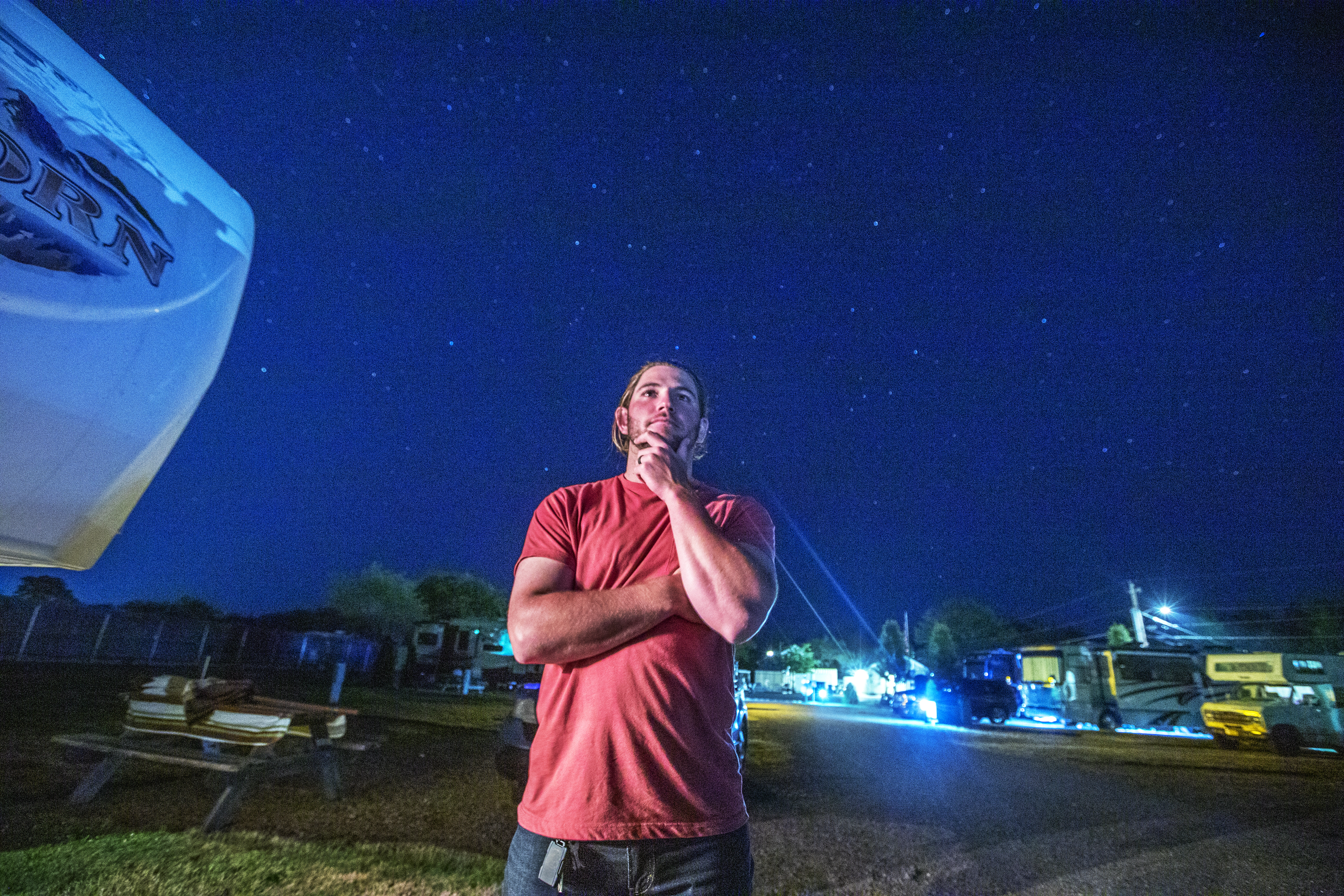 Contemplating the stars in Wells, Maine.