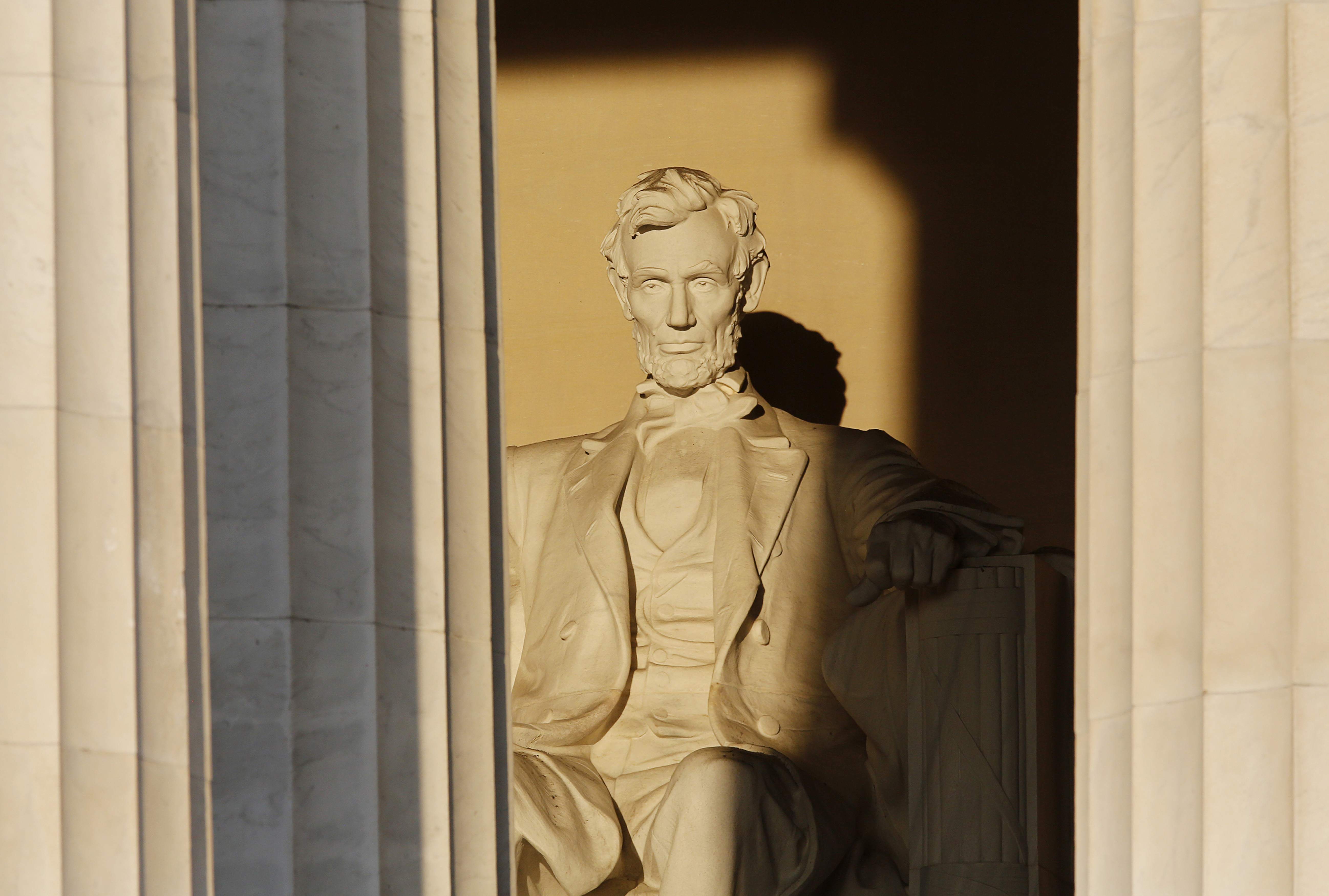 The Lincoln Memorial in Washington, seen at sunrise.