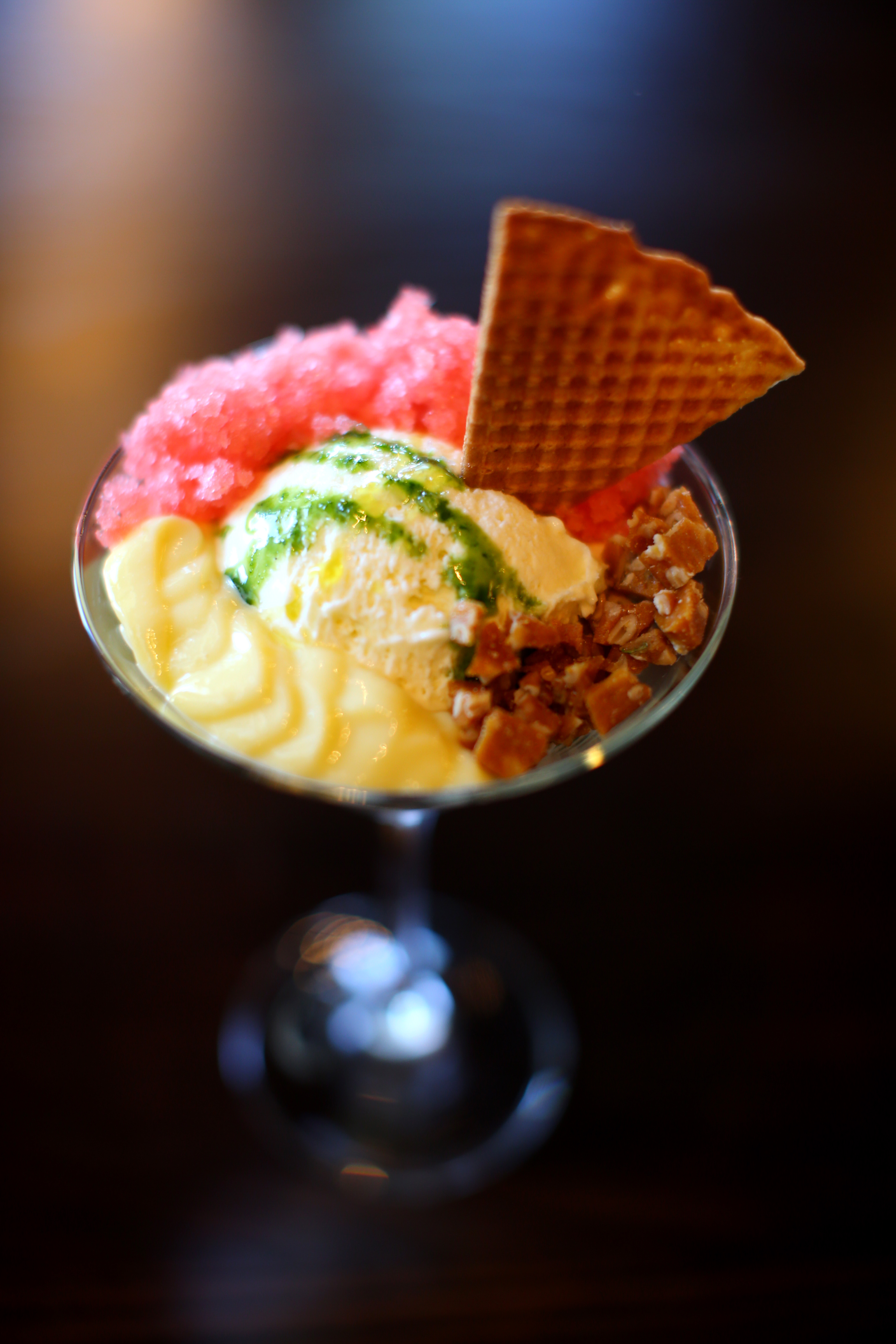 Gelato with toppings.