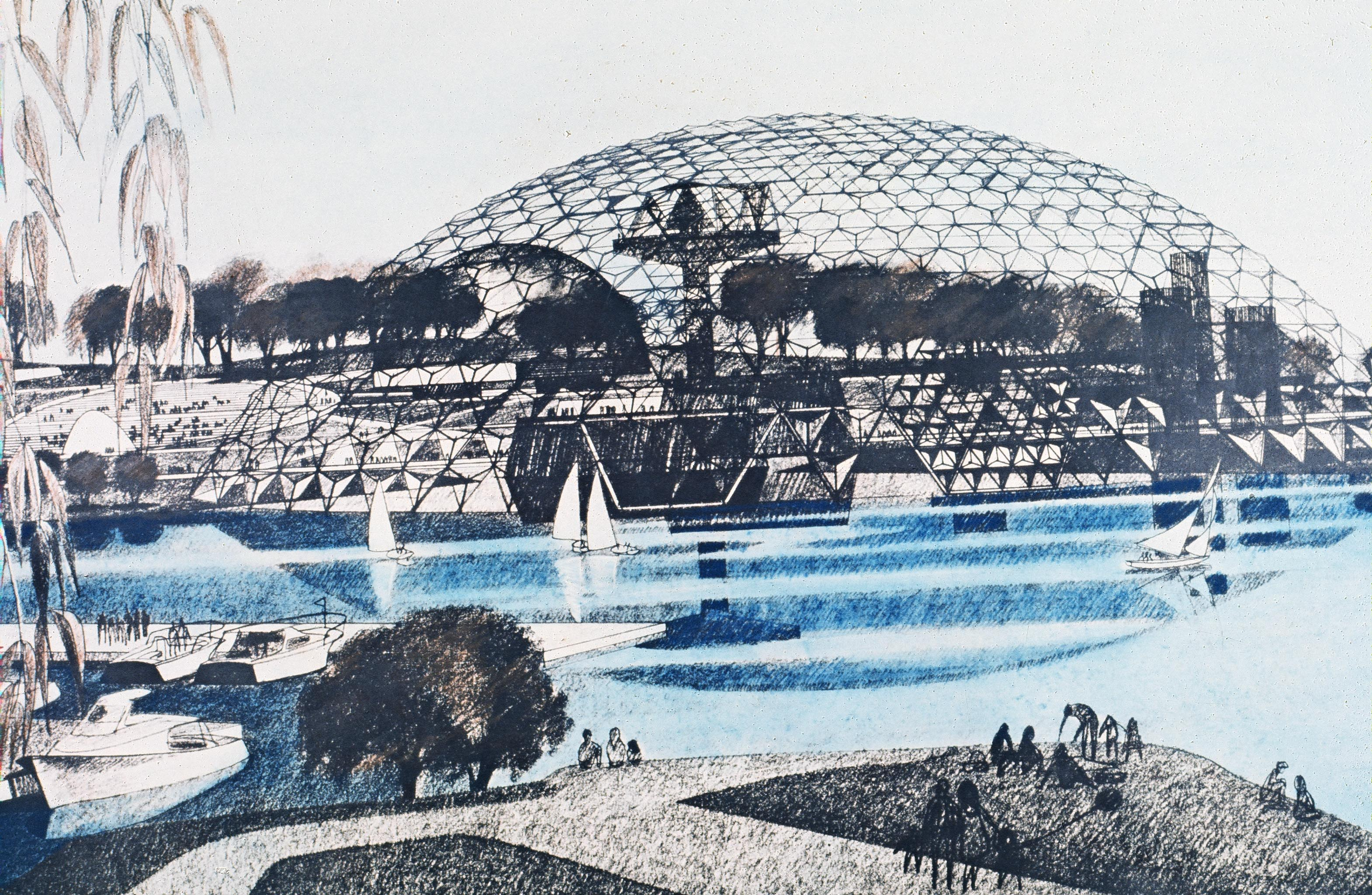 Among the structures proposed for Expo 76 was a large transparent dome, perhaps 500 feet in diameter, on Thompson Island in Boston Harbor.