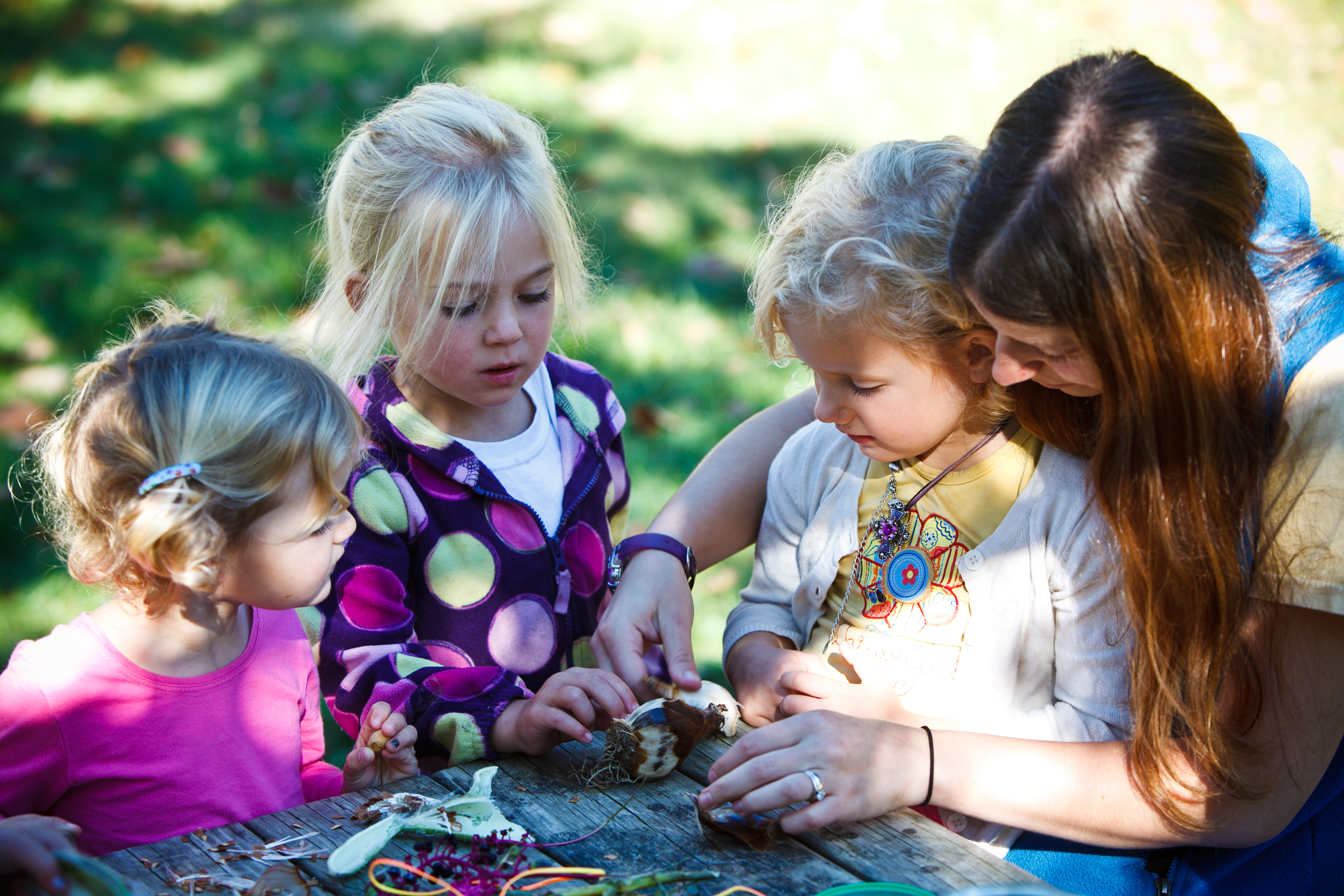 Drumlin kids investigate bulbs.