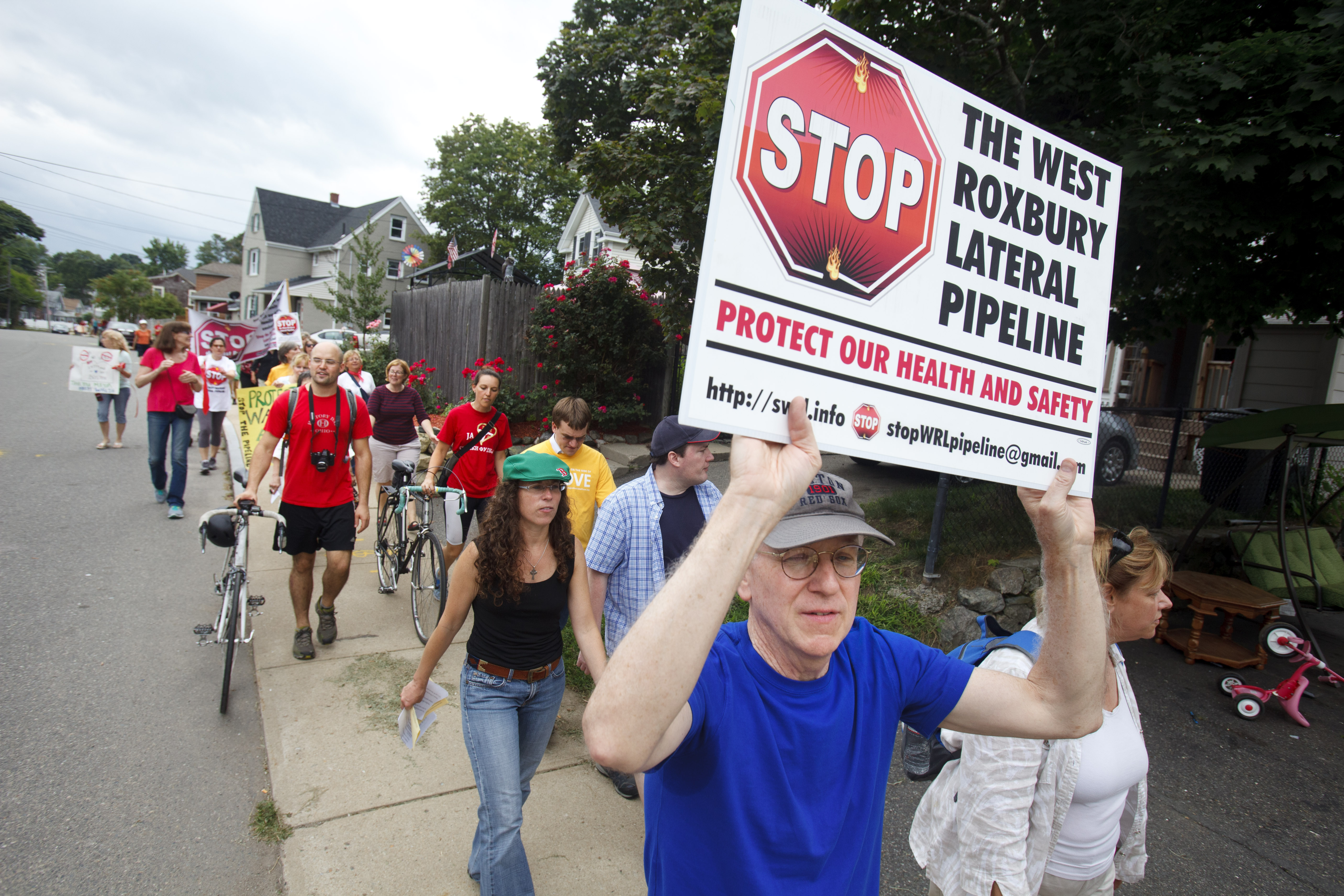 David Gallogly, of Roslindale, was one of hundreds of anti-pipeline activists who rallied, marched and demonstrated in Dedham on July 26, 2015.