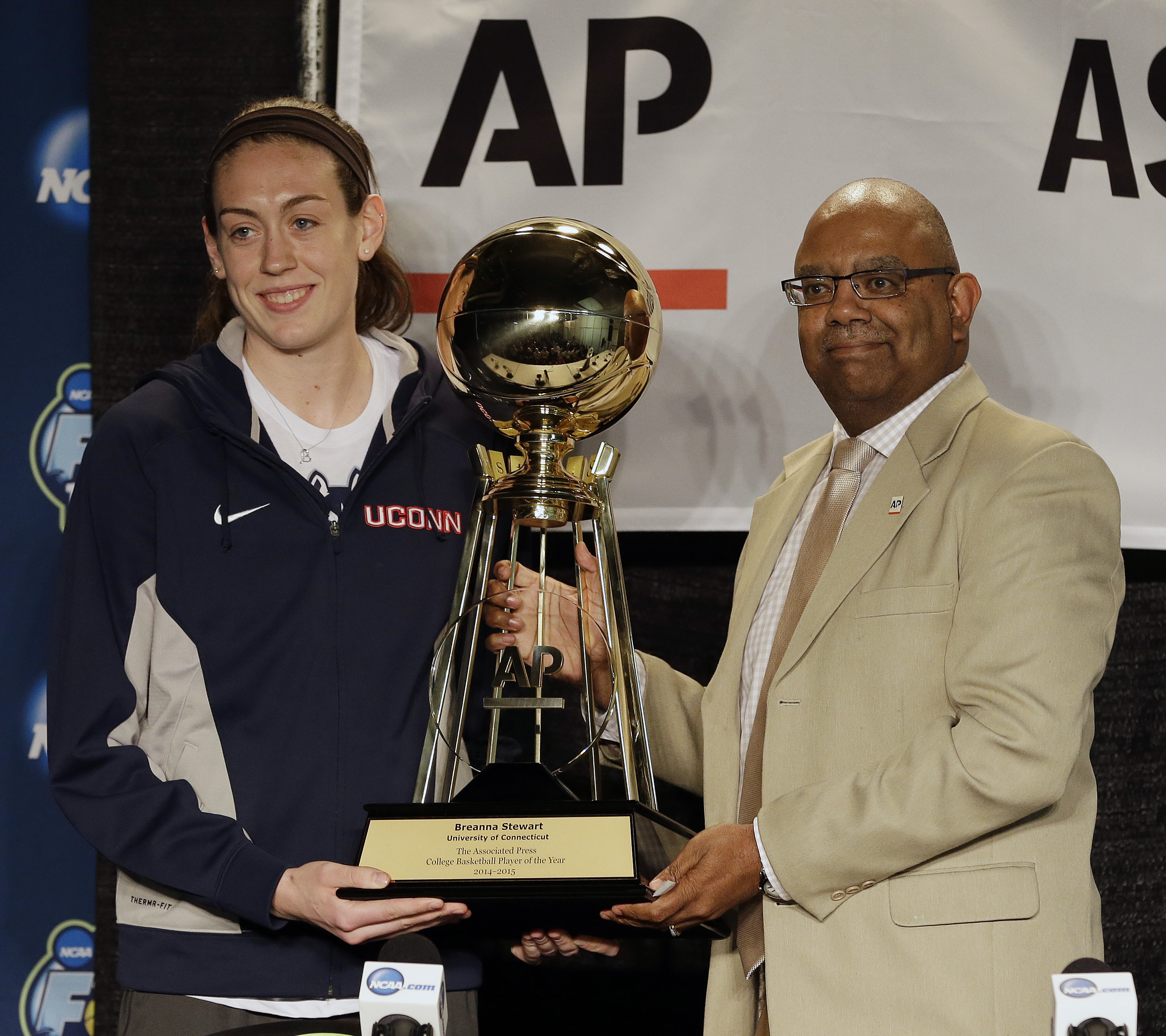Connecticut junior forward Breanna Stewart accepts the Associated Press Player of the Year award on Saturday, the second straight season she has received that honor.