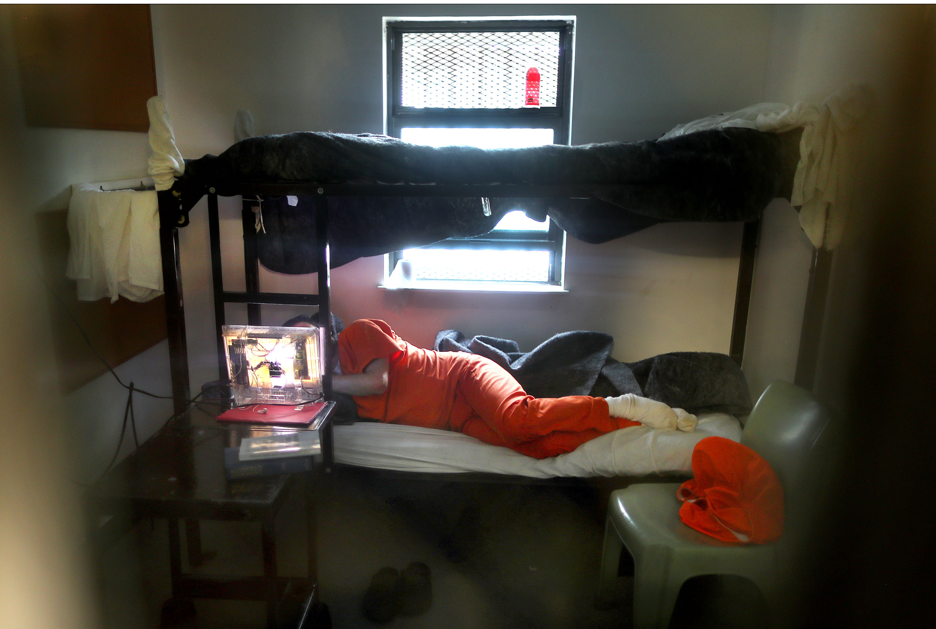 A patient relaxed in his room.