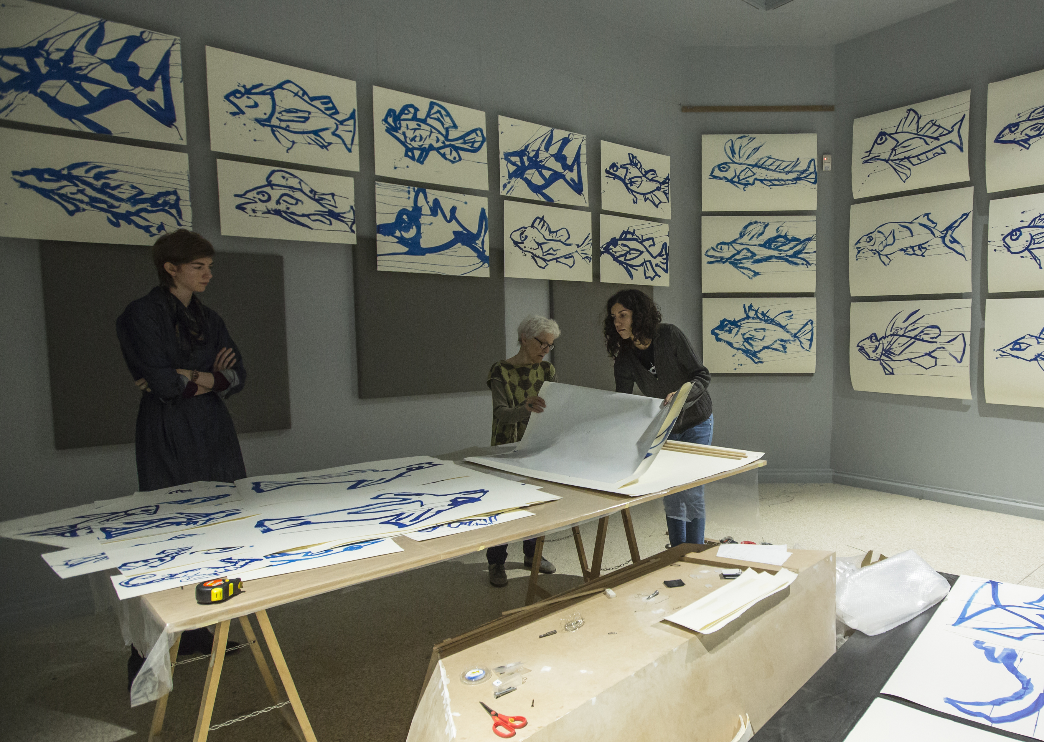 Joan Jonas oversaw the setup of her multimedia installation at the US Pavilion at the Venice Biennale.