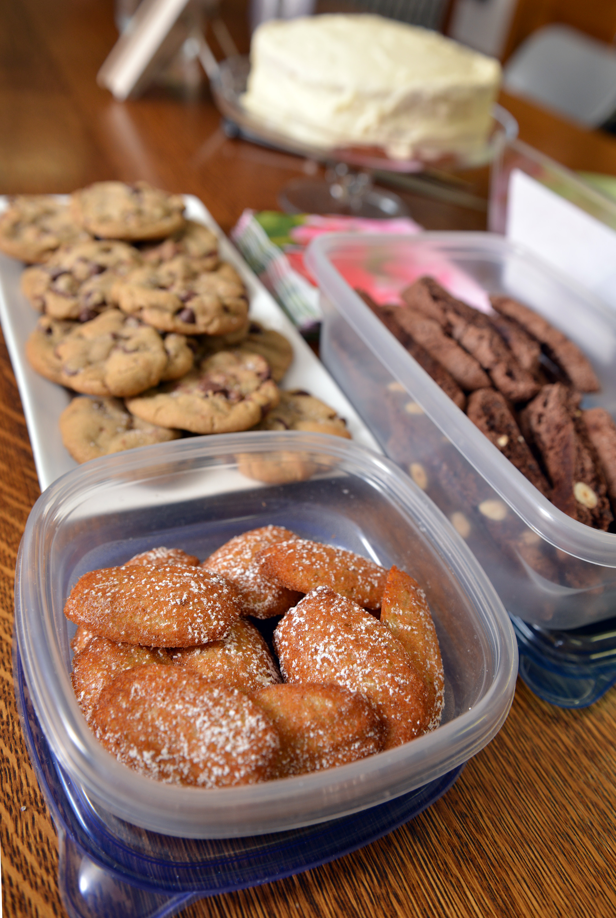 Madeleines, cookies, biscotti, and Carl’s White Cake.