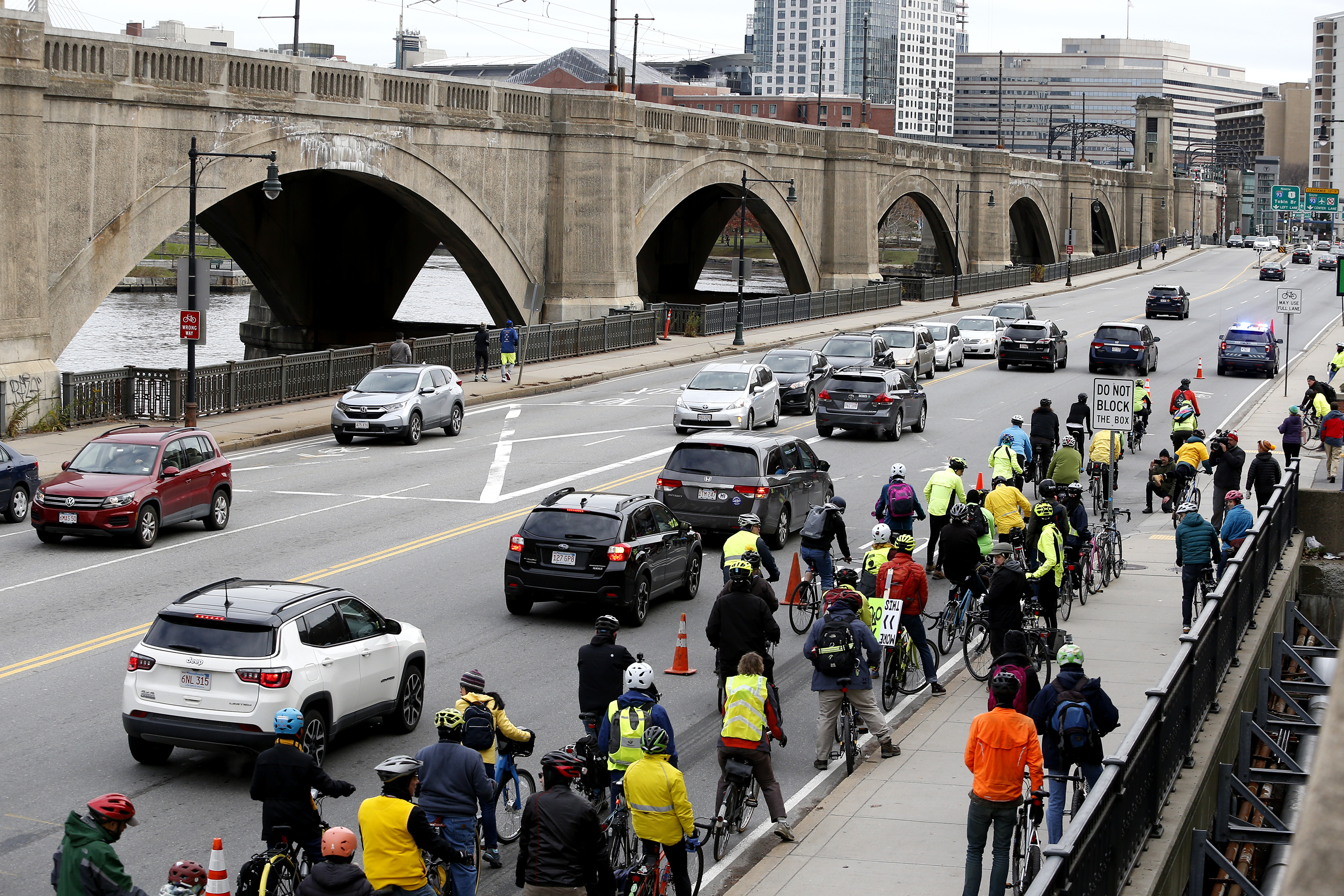 Cyclists made their way from the Museum of Science to the State House on Sunday.