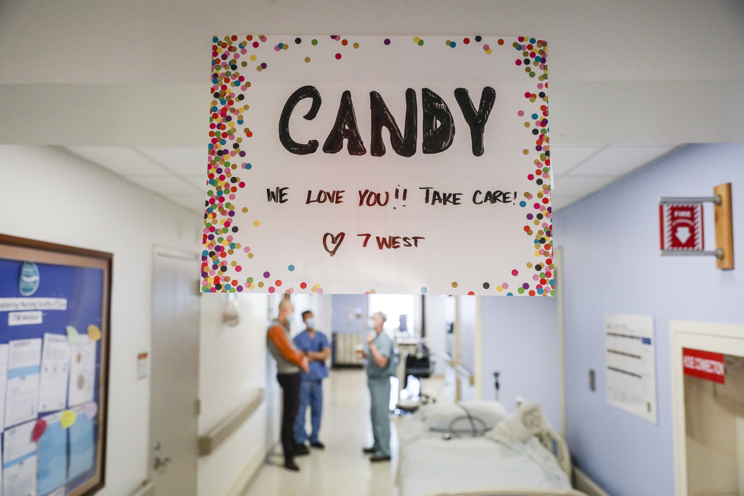 Signs decorated the walls of Boston Medical Center to say goodbye to patient Candace Samayoa.
