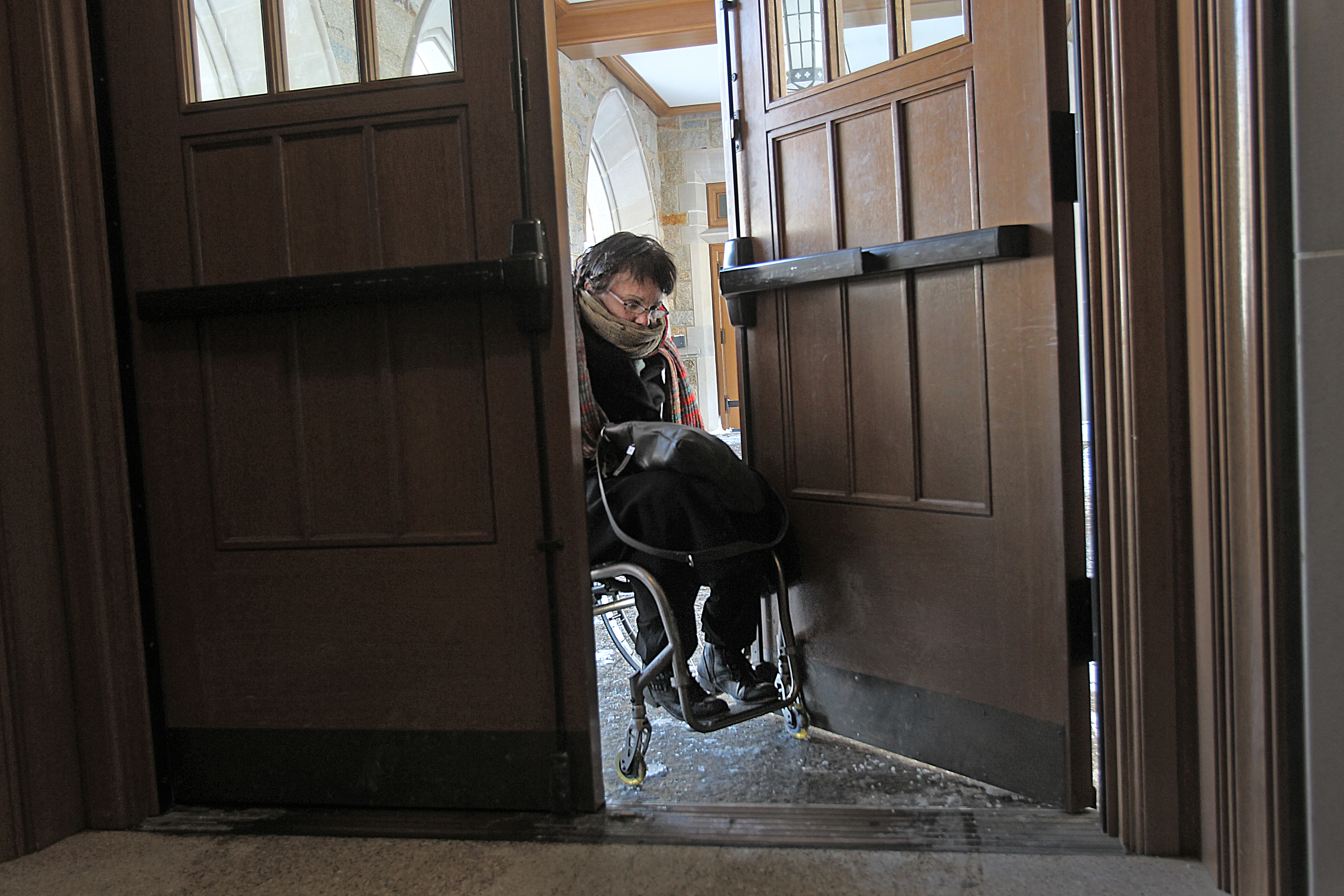 Some doors on BC buildings lack automatic openers, making it difficult for those with disabilities to gain access.