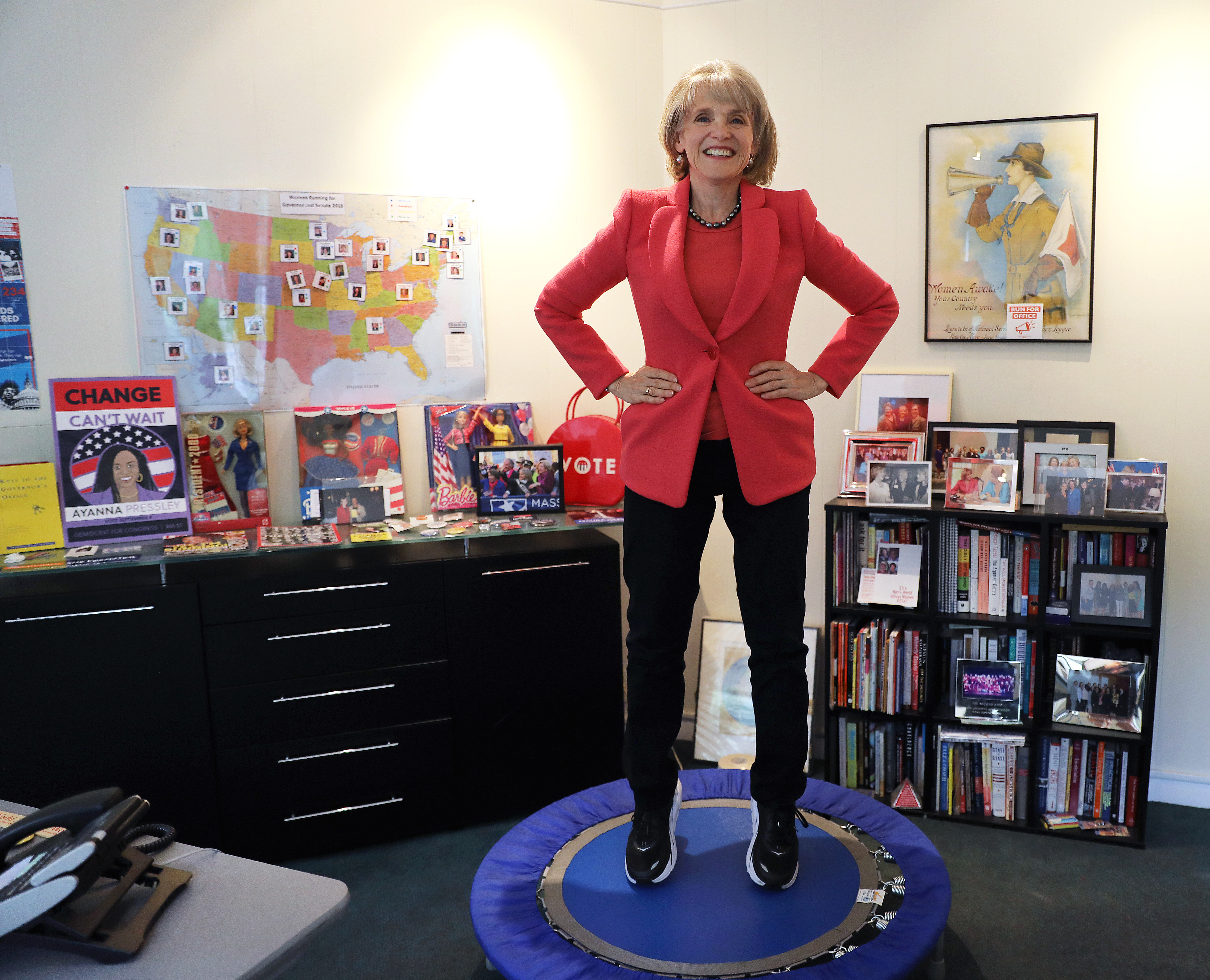 On the floor of her office, Barbara Lee keeps a mini trampoline. In between meetings, she hops onto it to blow off steam.