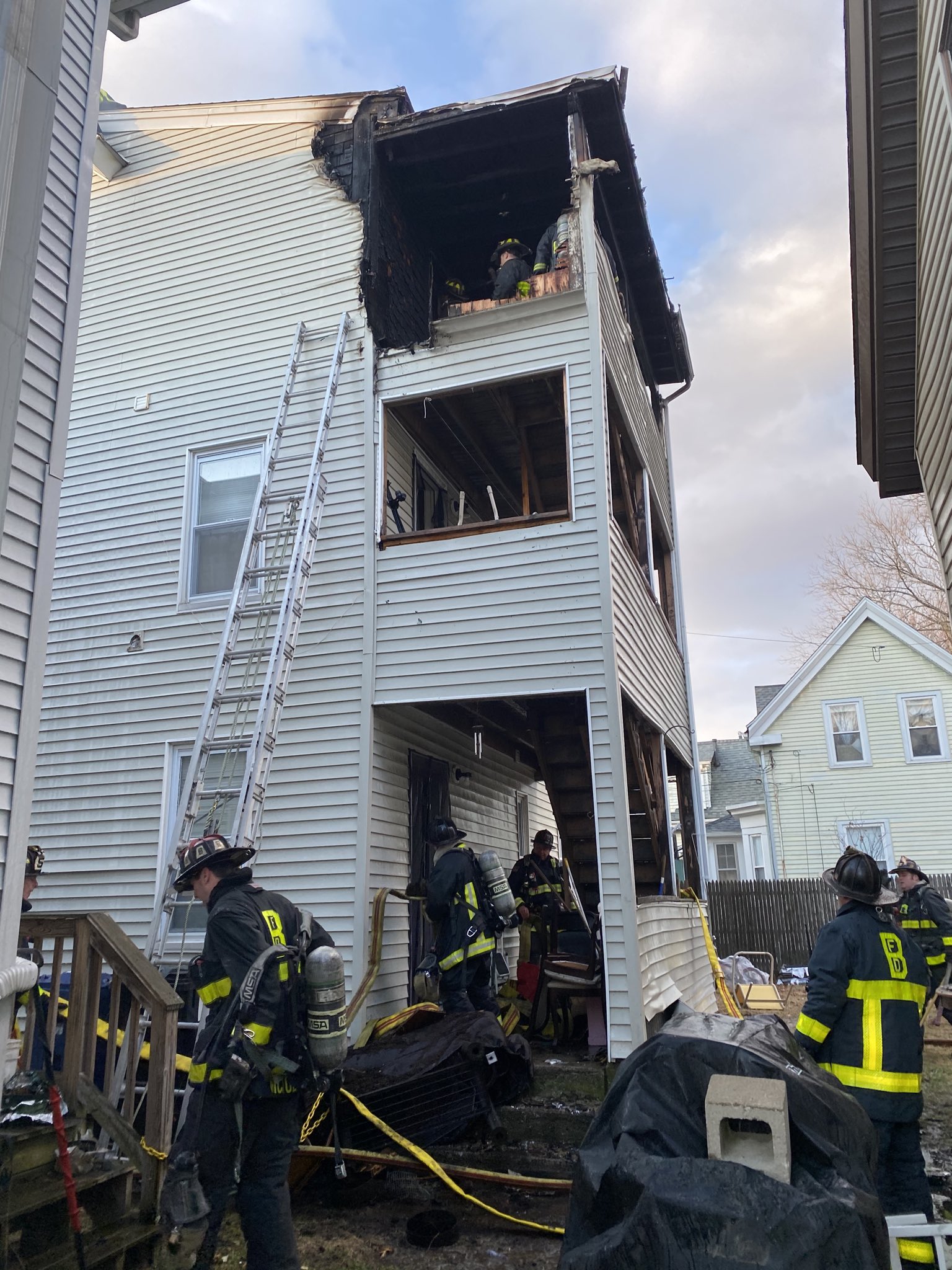 Boston firefighters on the scene of 84 Readville St. Saturday afternoon.