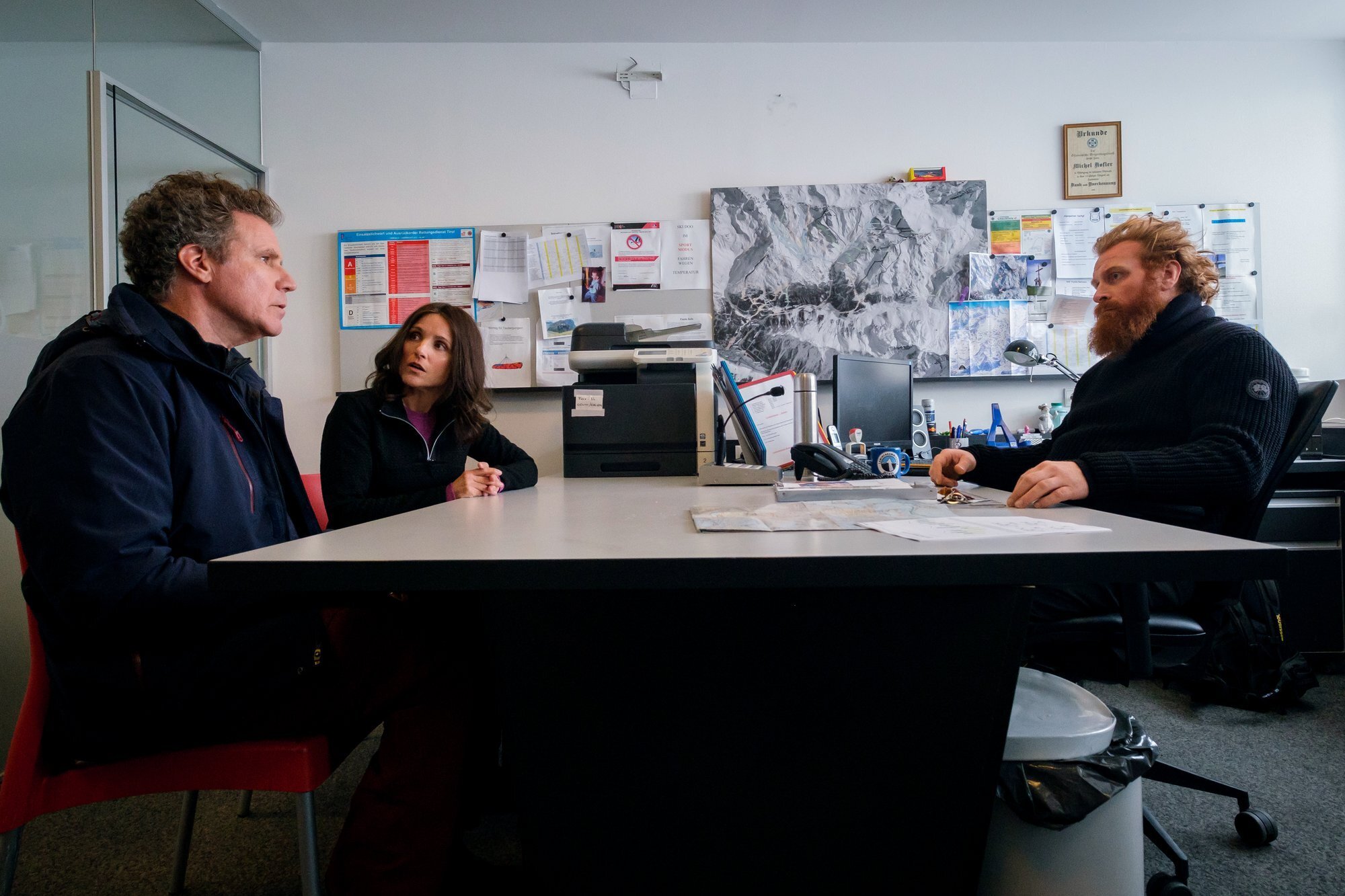 Will Ferrell, left, Julia Louis-Dreyfus and Kristofer Hivju in "Downhill."
