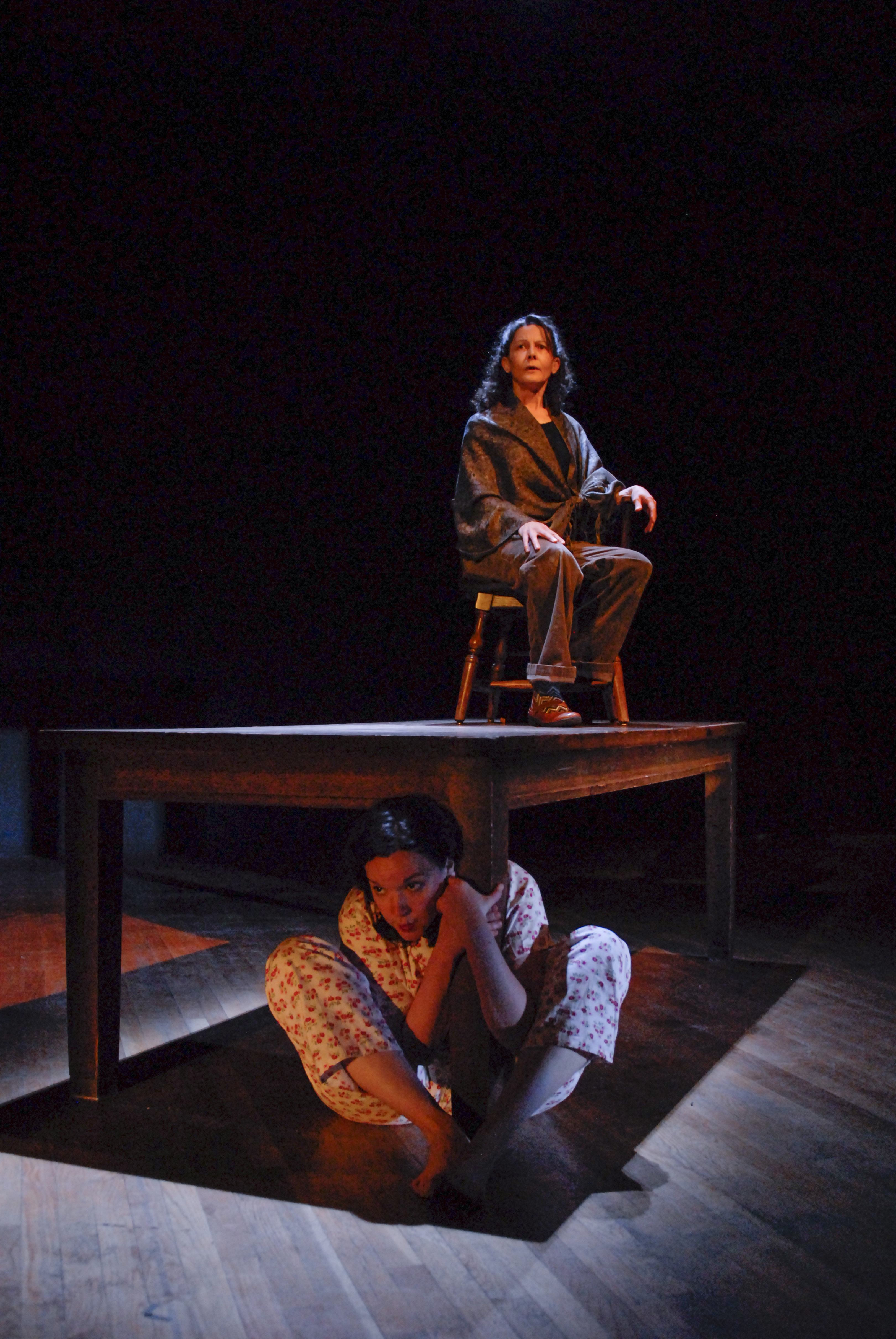 Becca A. Lewis (front) and Lorna Nogueira in Whistler in the Dark Theatre’s “Far Away.”
