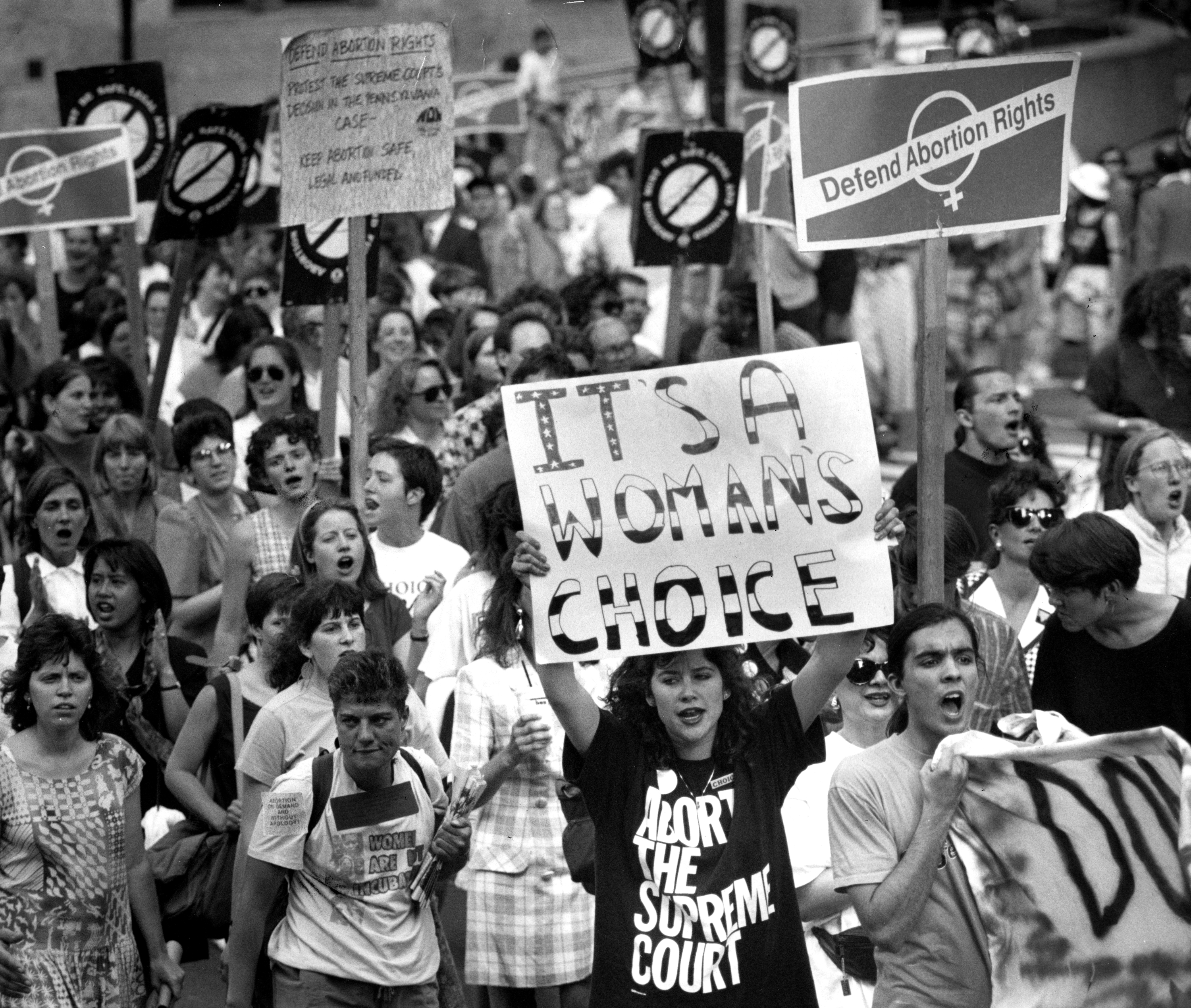 Pro-choice demonstrators marched down State Street to City Hall Plaza on June 29, 1992.