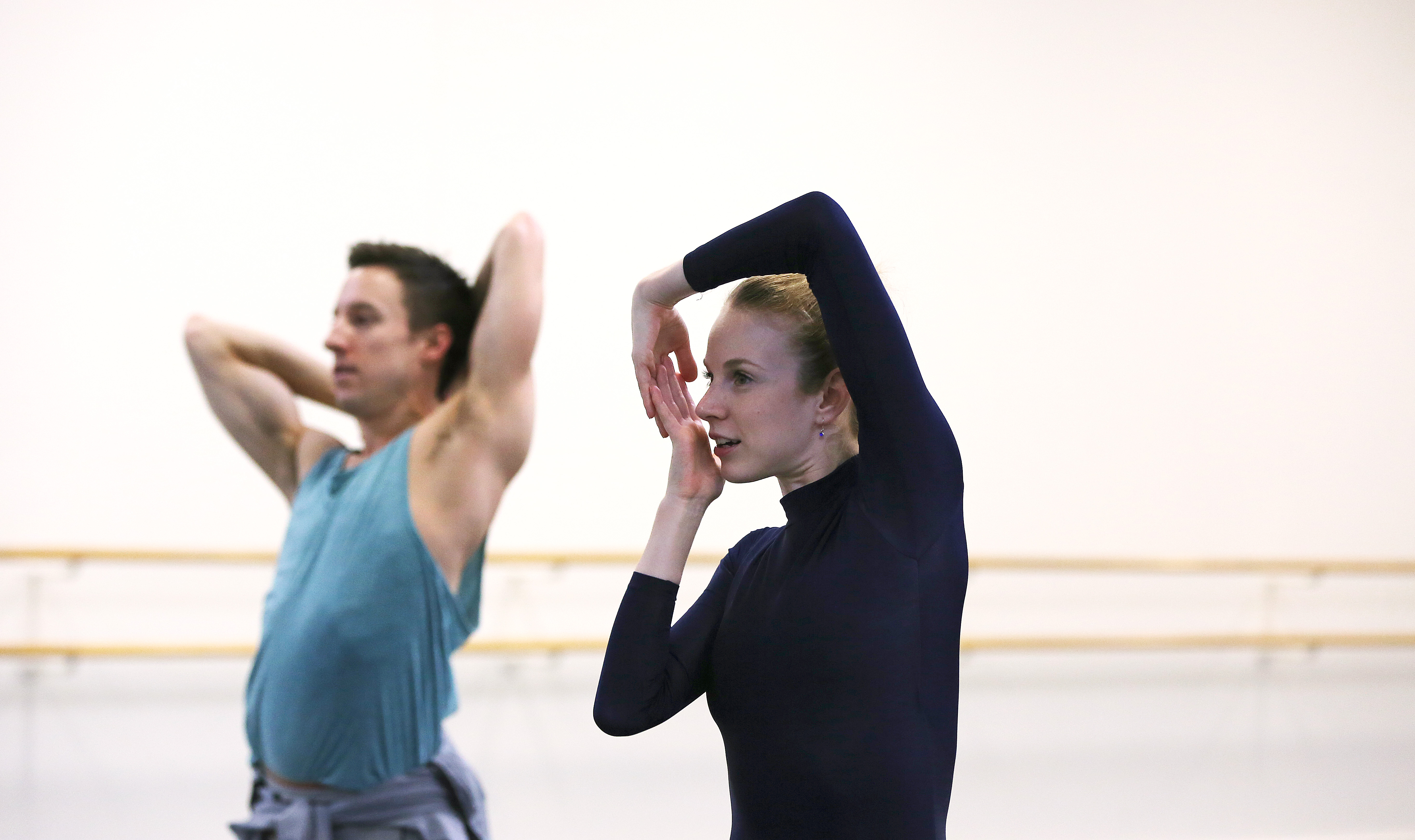 “I hope that I can inspire more women to choreograph and create and put themselves out there,” says Boston Ballet dancer/choreographer Jessica Burrows, here rehearseing her work “Variations.”