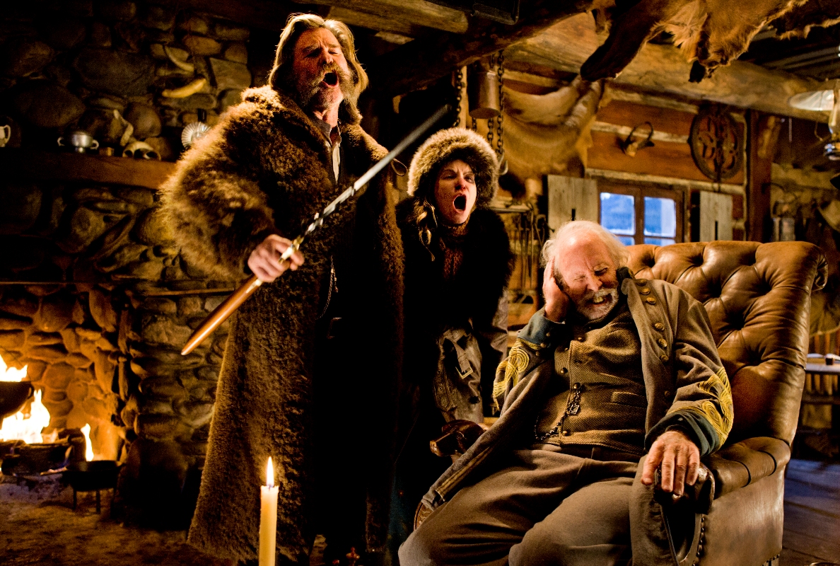 From left: Kurt Russell, Jennifer Jason Leigh, and Bruce Dern in “The Hateful Eight.”