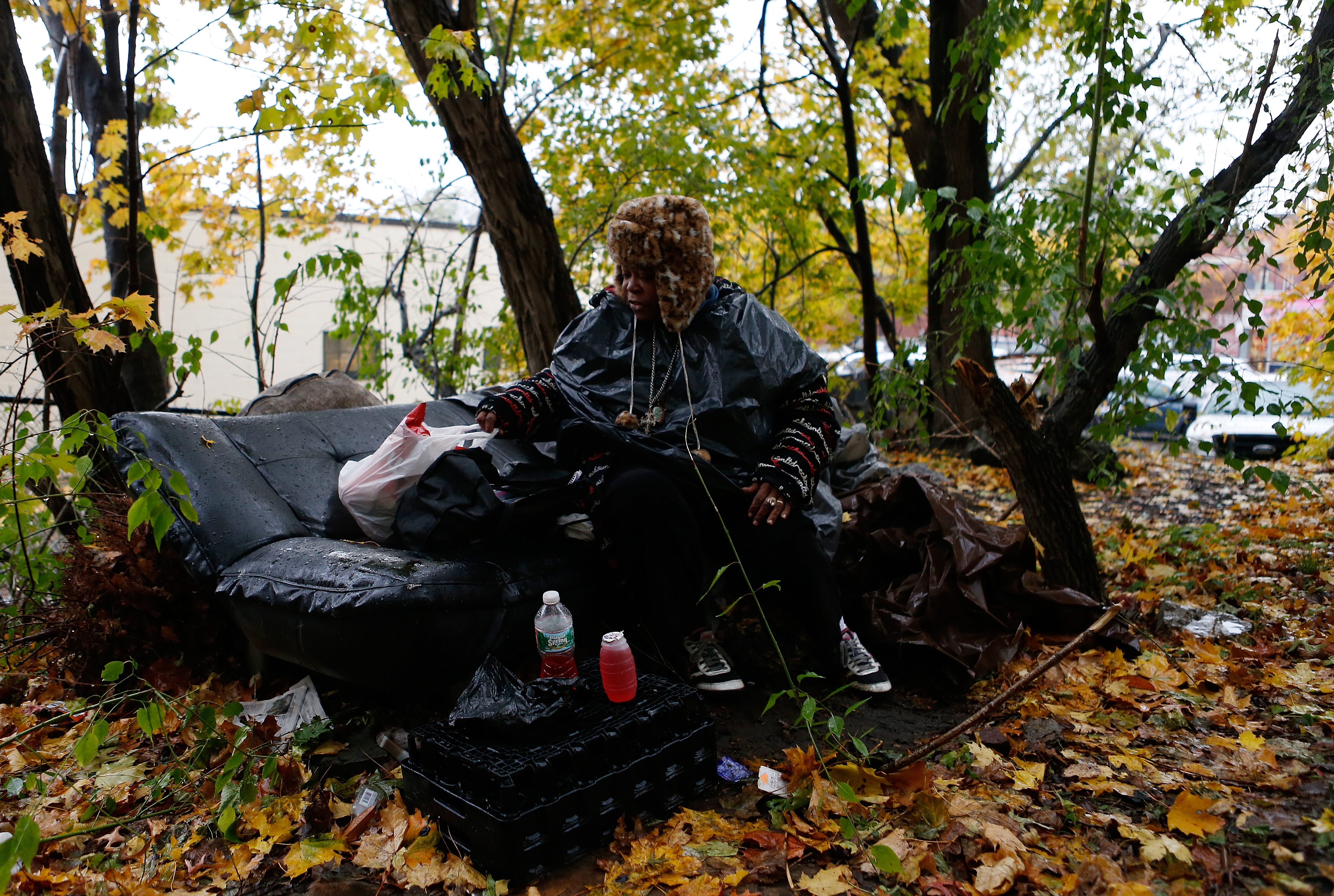 Lisa Jenkins has slept in a forested area of Jamaica Plain nearly every night since being evacuated from a shelter on Long Island.