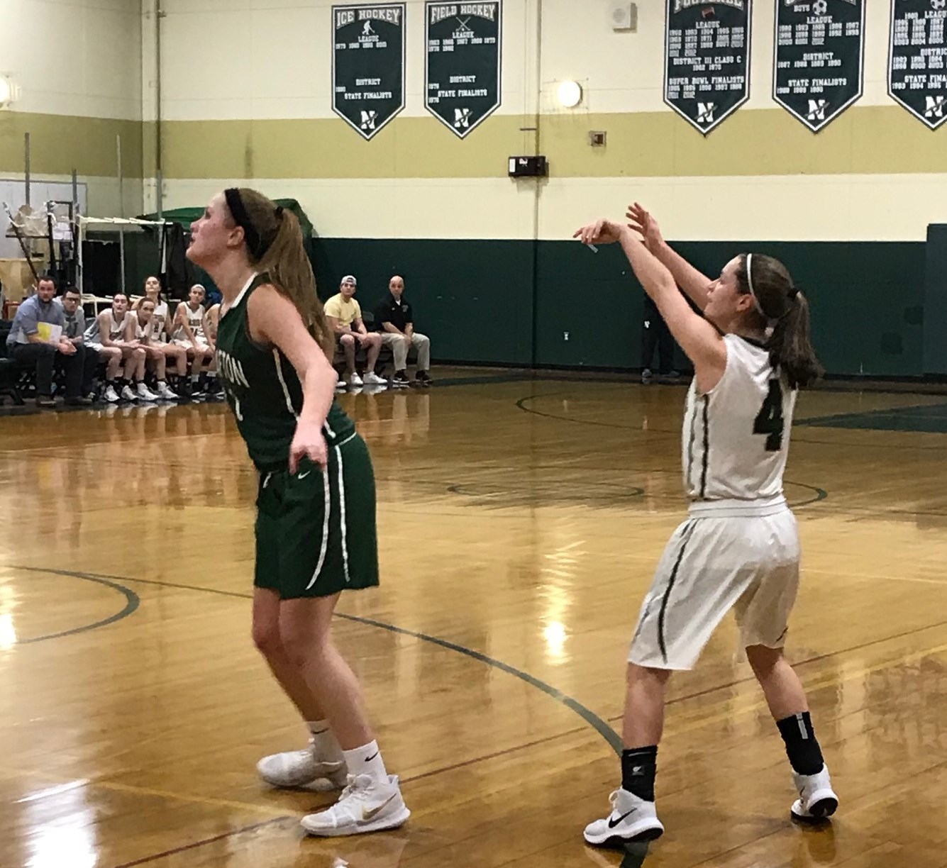 Nashoba guard Sarah Gillooly (17 points) swishes a 3 during the host Chieftains’ 51-39 victory over Grafton in MIAA Division 2 Central first-round play Tuesday.
