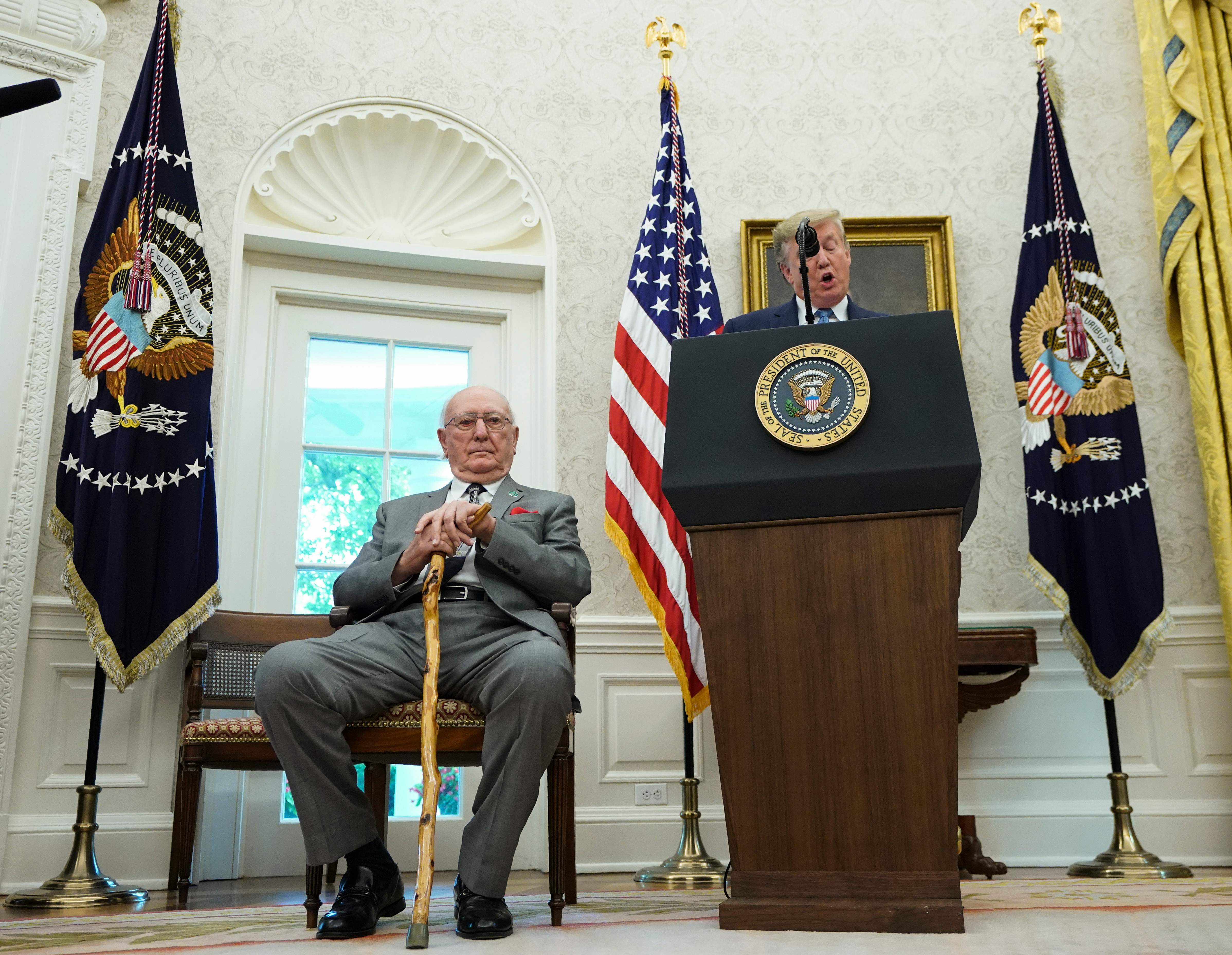 Trump spoke before the medal presentation.