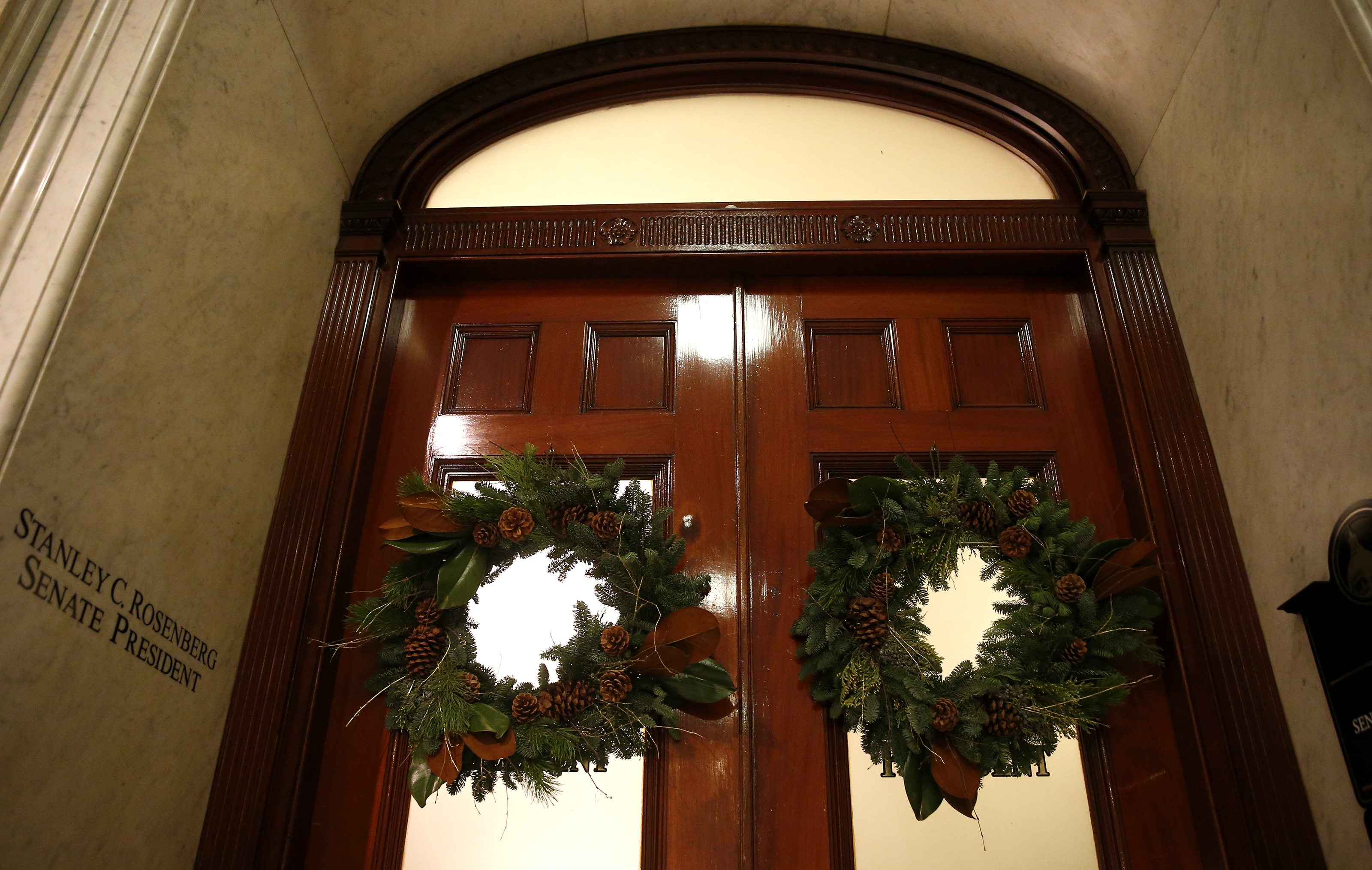 The doors to then-Senate President Stan Rosenberg’s office in the State House were closed on Nov. 30.