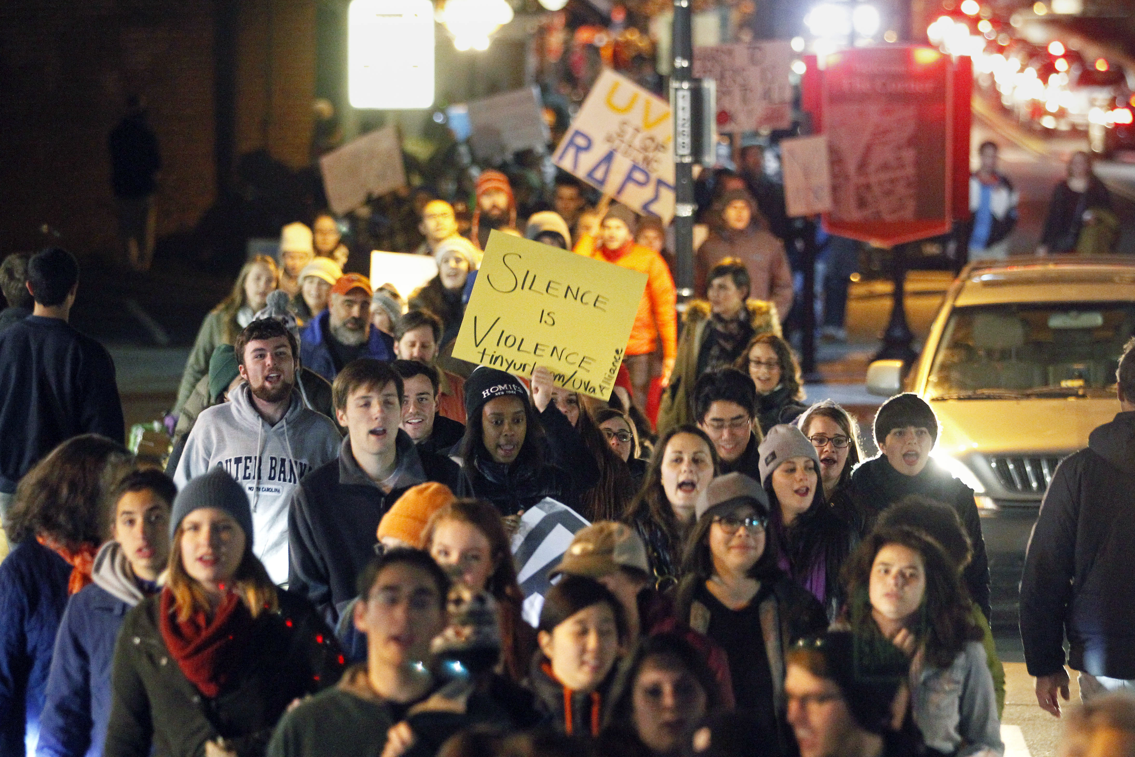 Protestors marched near the University of Virginia in November after a now-debunked story was published about a rape at a UVA fraternity.