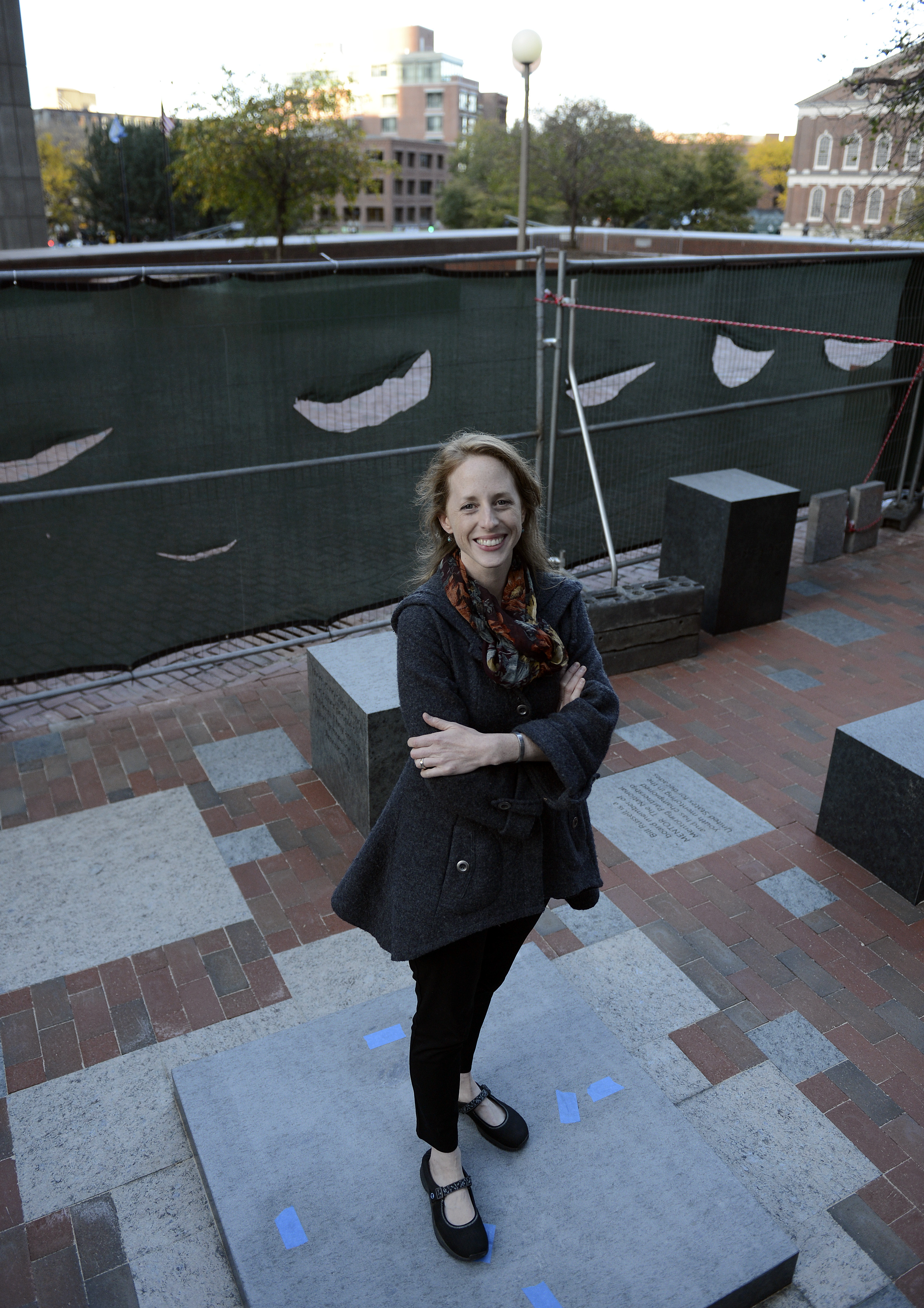 Sculptor Ann Hirsch stands at the site where her statue of Celtic legend Bill Russell will be unveiled Nov. 1.