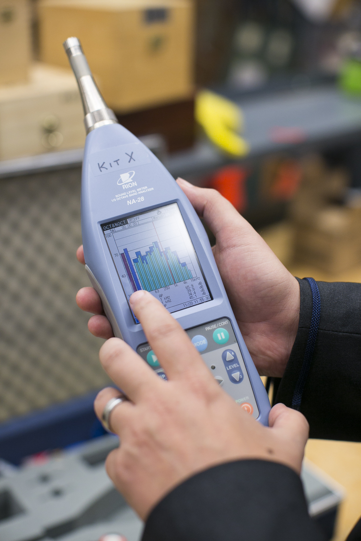 A sound meter used by Acentech Inc.