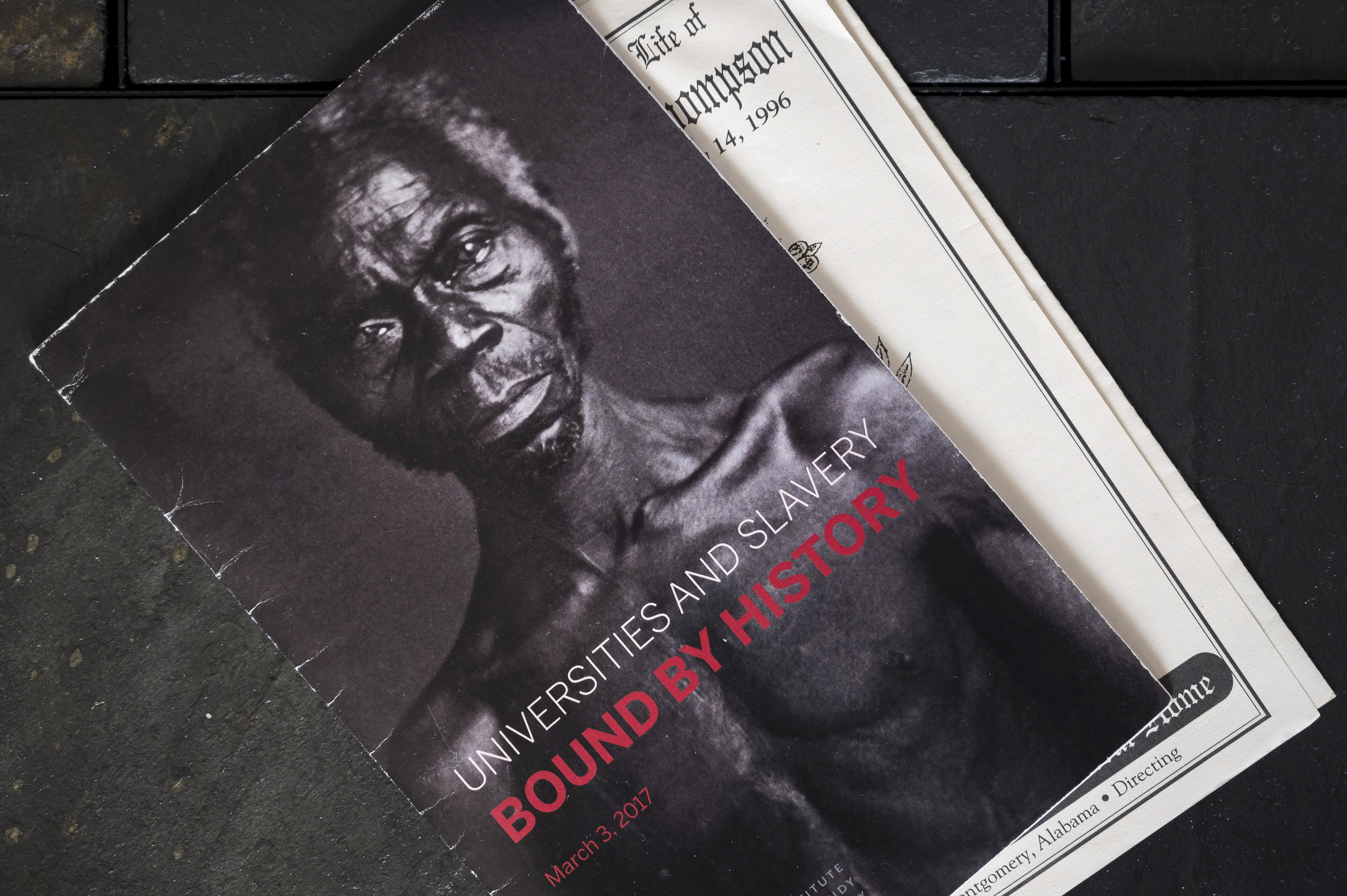 A 2017 program conference using as cover art an 1850 daguerreotype of the slave Renty, part of a Harvard professor’s study arguing that black people were an inferior race.