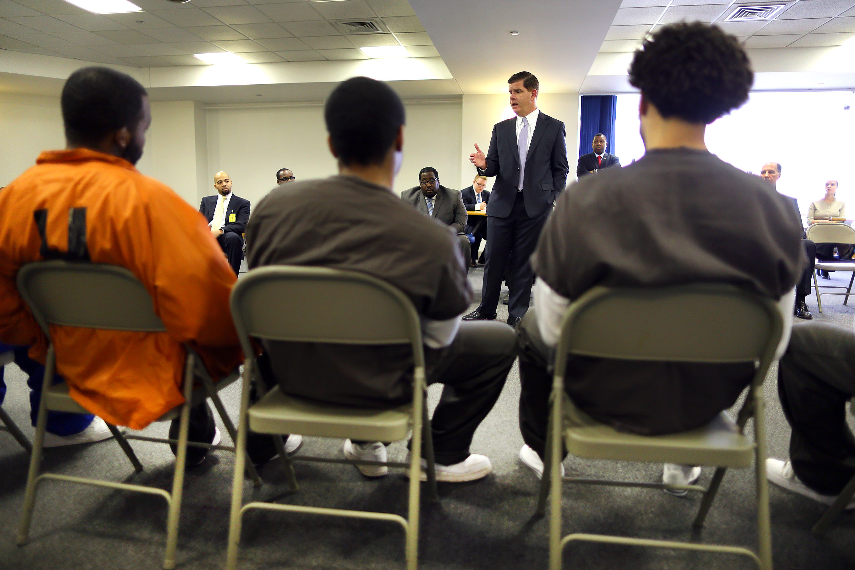 Mayor Walsh spoke to inmates in the Boston Reentry Initiative at South Bay House of Corrections on Feb. 26, 2014.