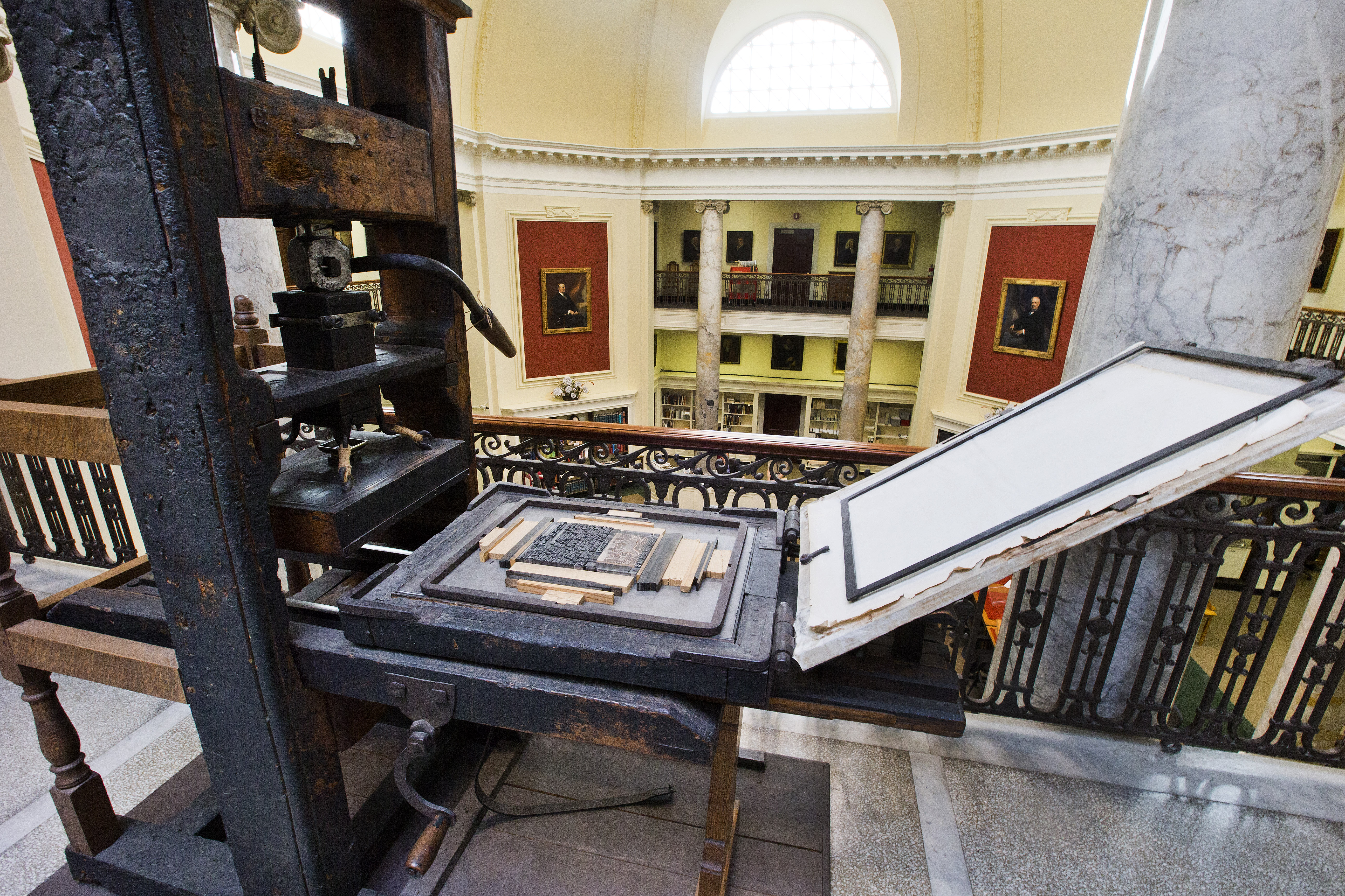 A press used by Isaiah Thomas is on display at the American Antiquarian Society in Worcester.
