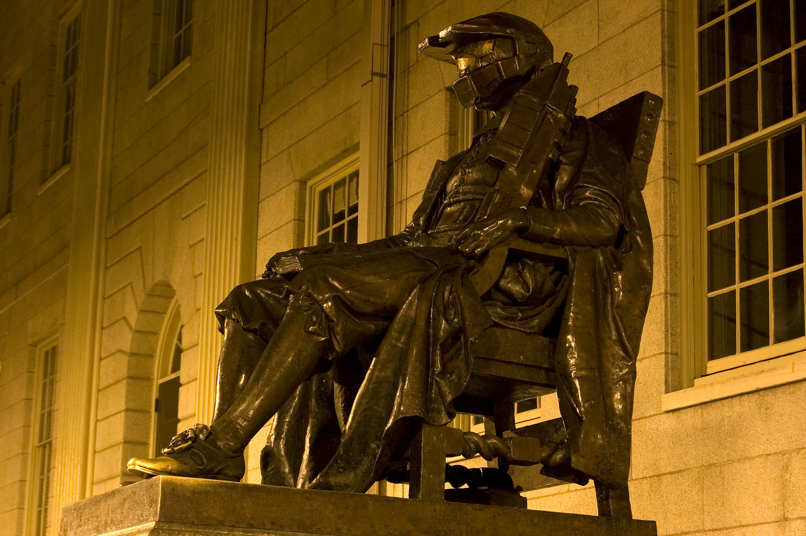 In 2007, MIT hackers transformed the John Harvard statue at their rival school into Master Chief, a character from the “Halo” video game series.