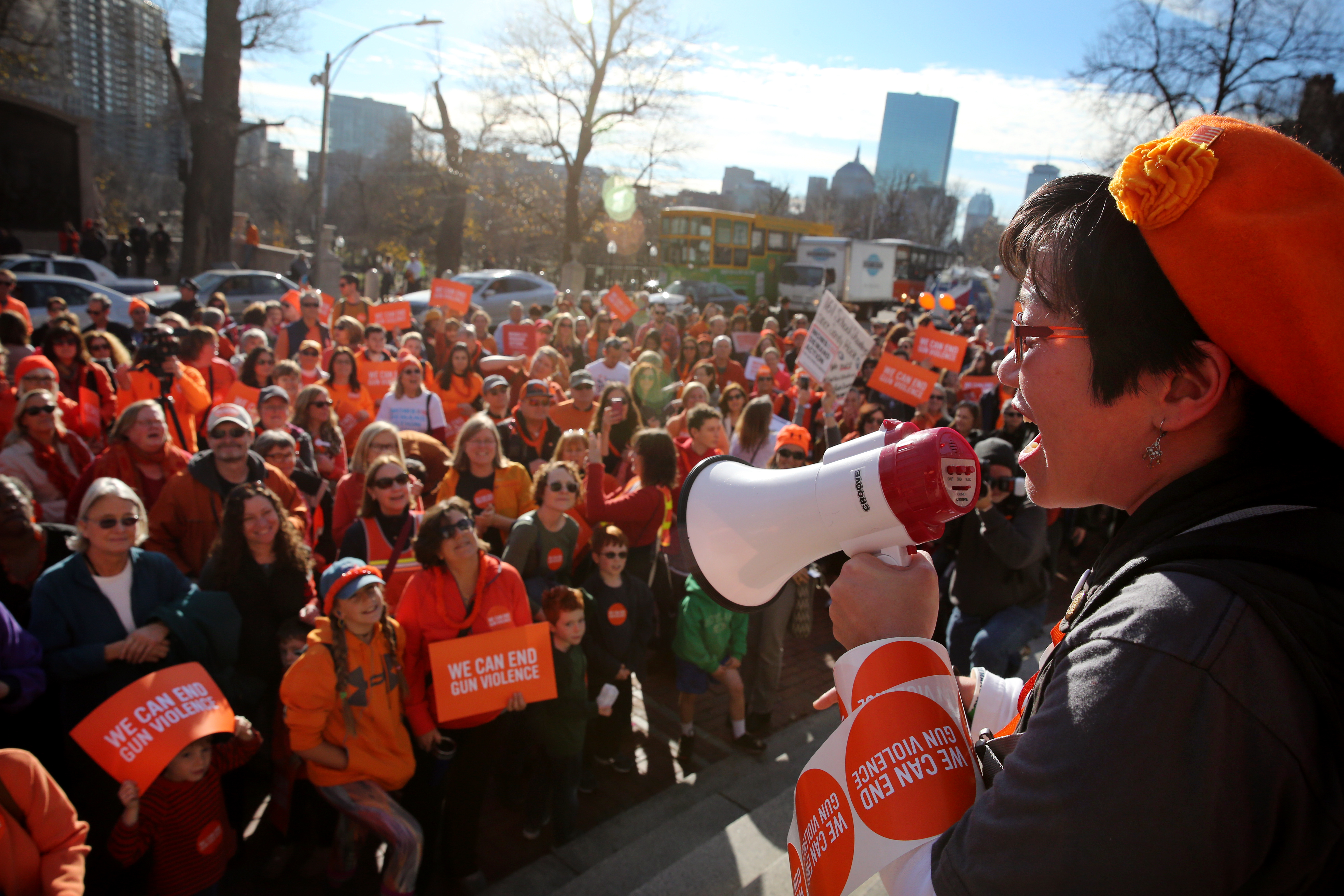 Sonya Coleman of Moms Demand Action for Gun Sense in America spoke from the steps of the State House.