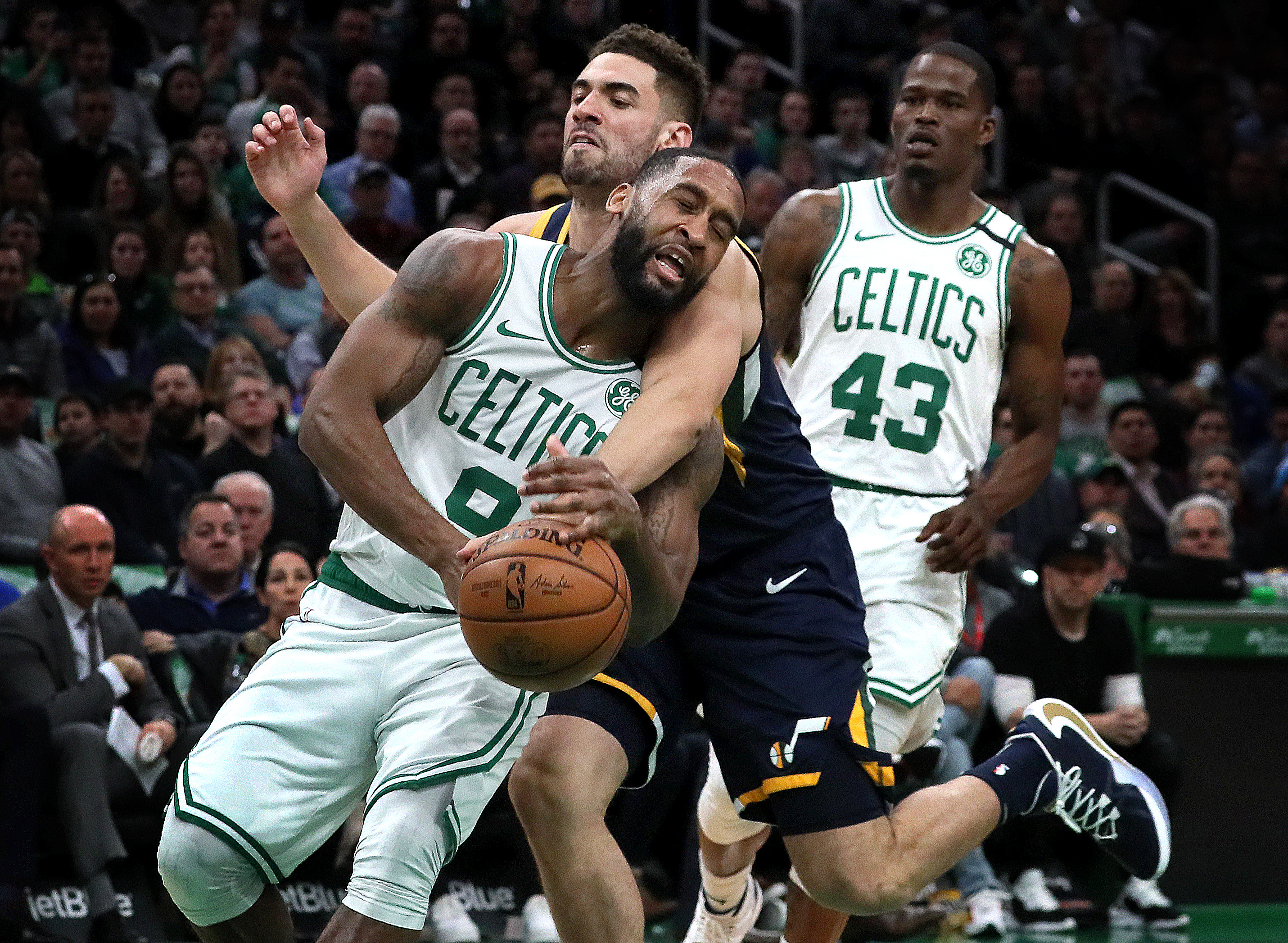 Brad Wanamaker (9) was a minus-25 in a bench-leading 26 minutes on Friday against Utah, hassled by Georges Niang and the rest of the Jazz.