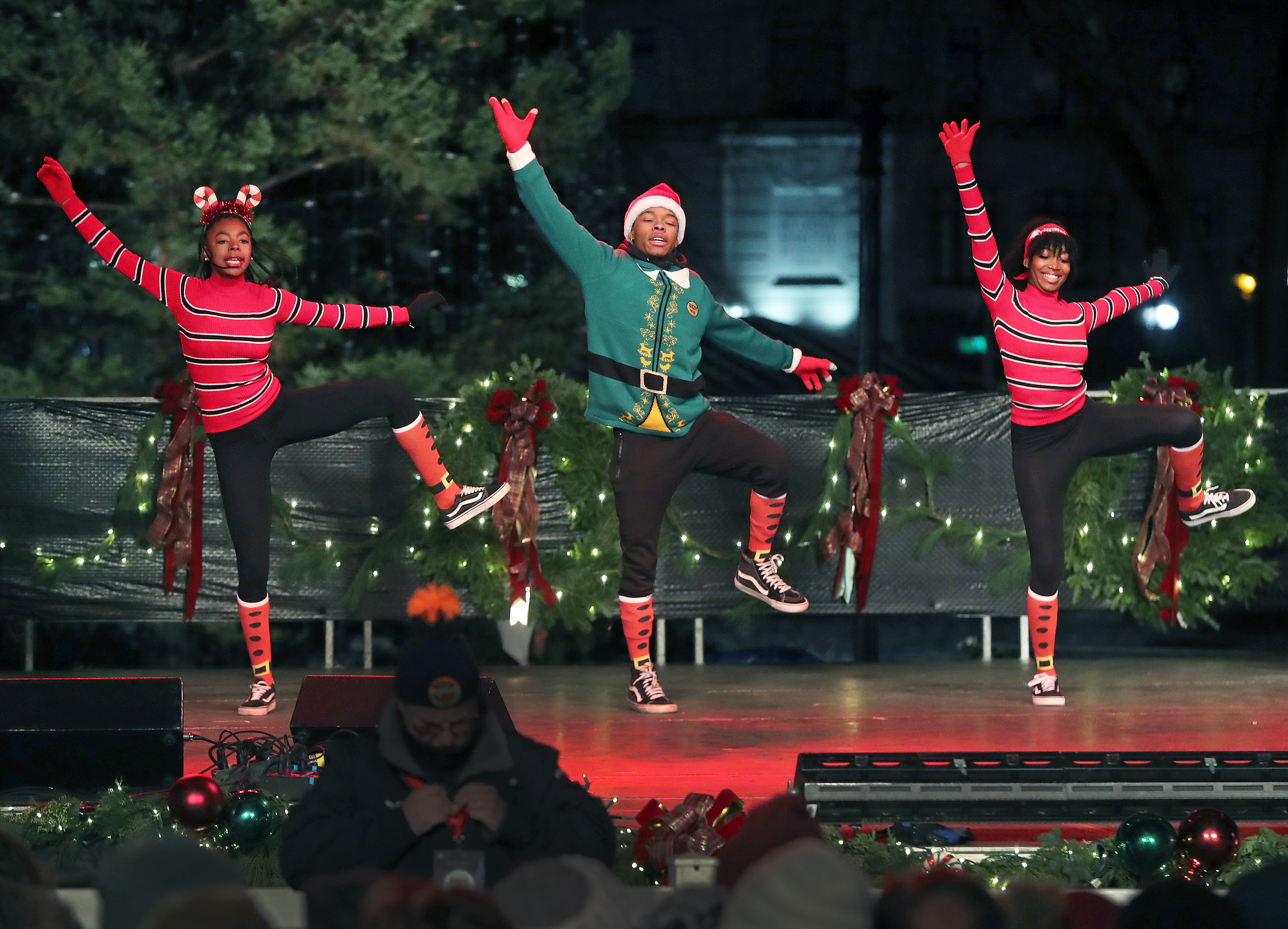 Members of a local dance group called "OrigiNation" performed at the 78th annual tree lighting event on Boston Common.