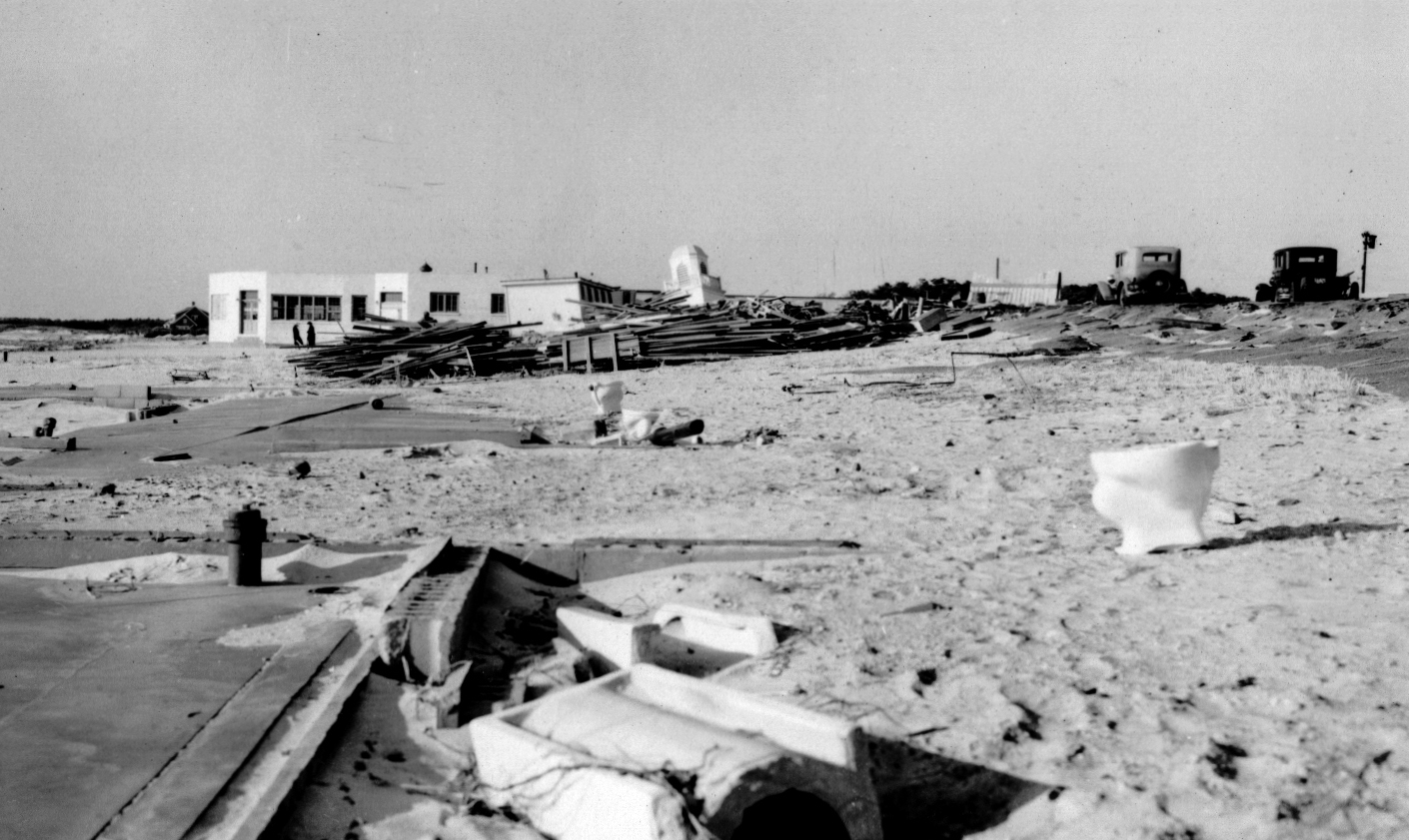 The remains of the Old Silver Beach bathing pavilion in Falmouth after the hurricane of 1938.